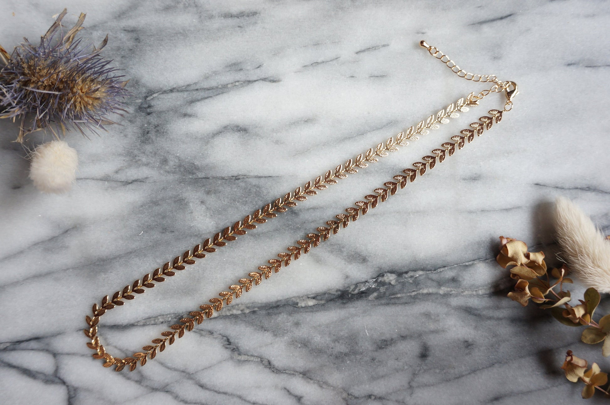Gold / Silver Leaf Chain Necklace / Gold Silver Choker / Leaf Necklace