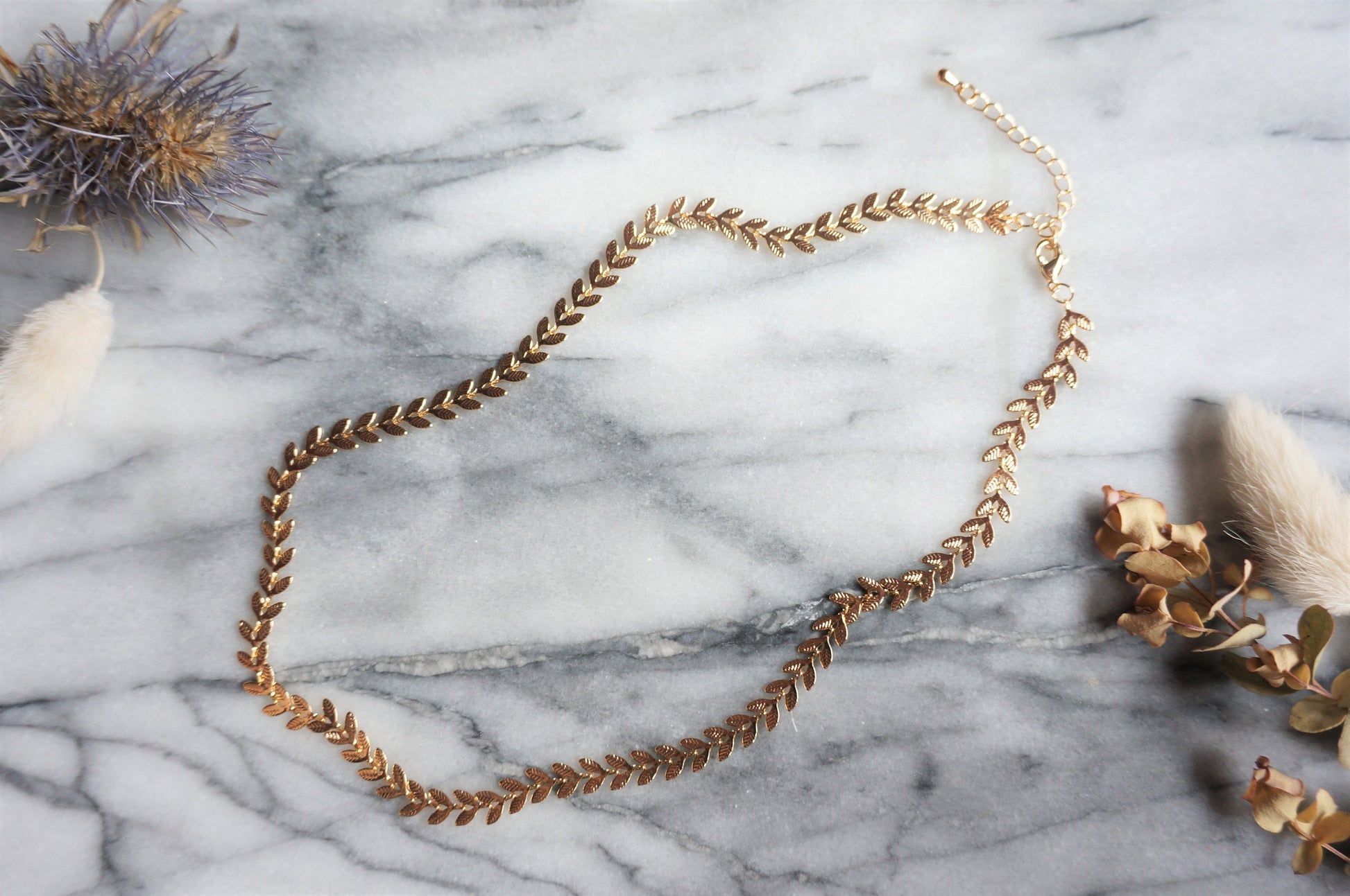 Gold / Silver Leaf Chain Necklace / Gold Silver Choker / Leaf Necklace