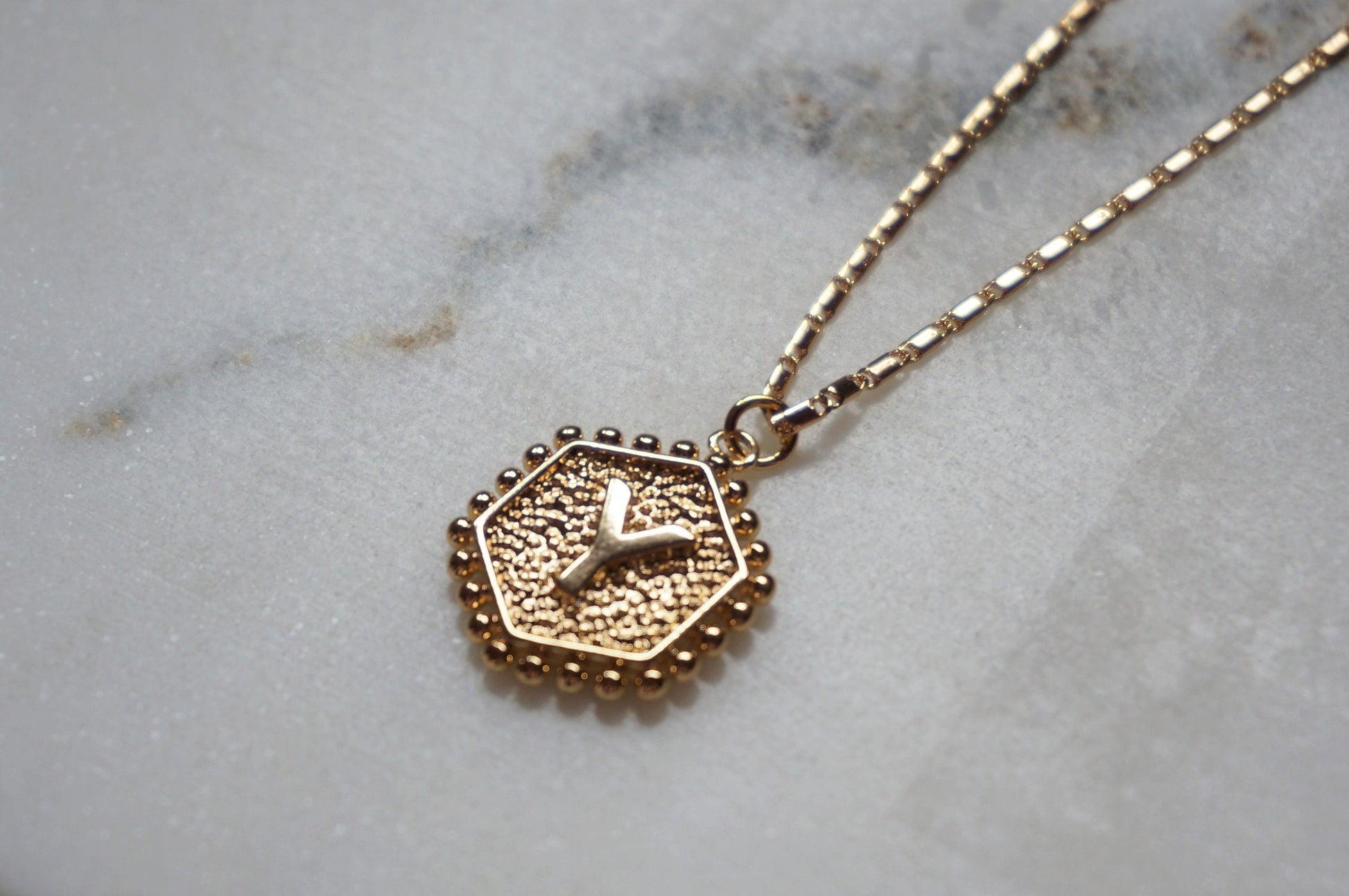Gold Initial Letter Charm Necklace