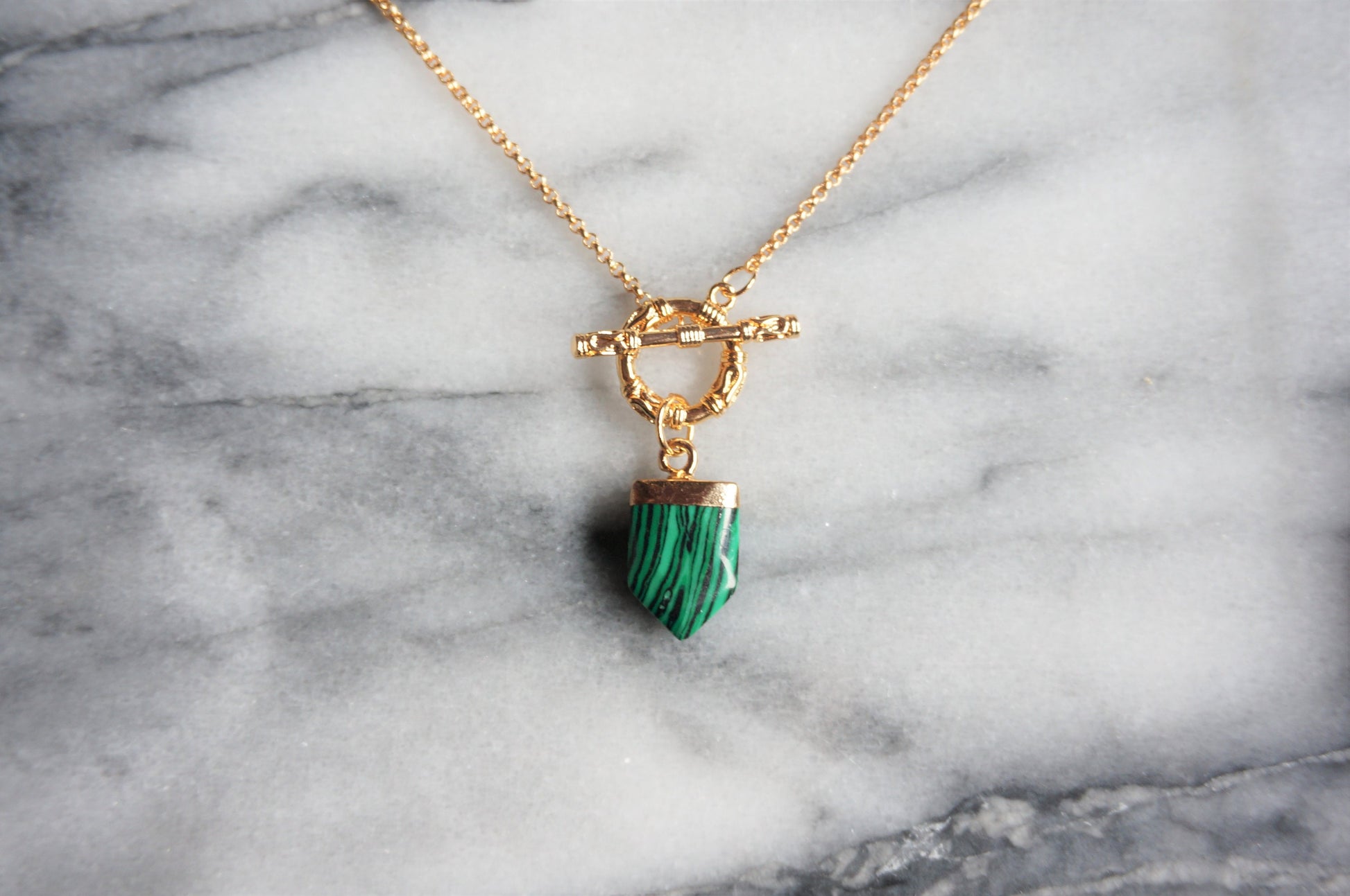 Green Stone Gold T-Bar Necklace