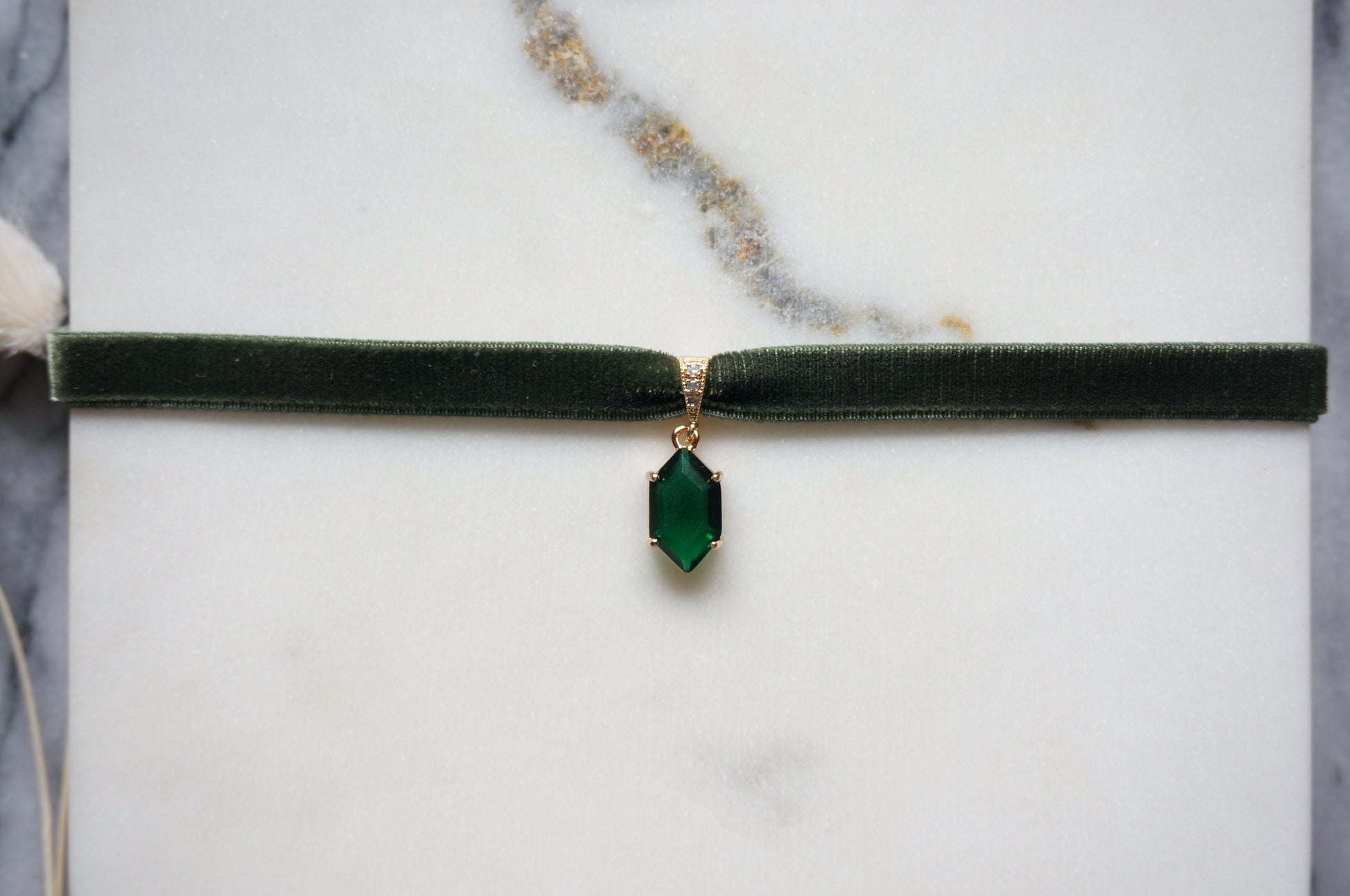 Stretch Velvet Choker with Gem Pendant