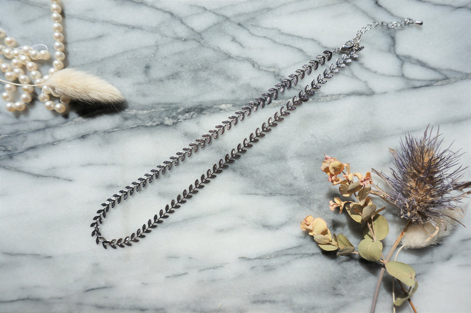 Gold / Silver Leaf Chain Necklace / Gold Silver Choker / Leaf Necklace