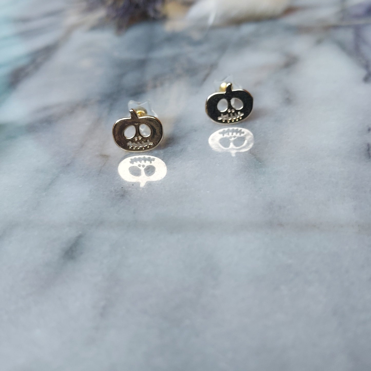 JACK Gold Pumpkin Studs / Halloween Earrings / Jack o'Lantern Earrings