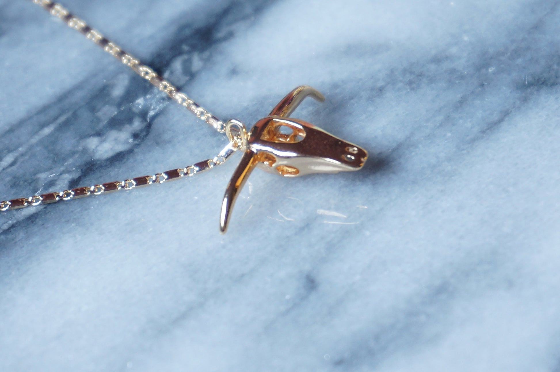 Bull Skull Gold Necklace / Cow Skull Charm Necklace