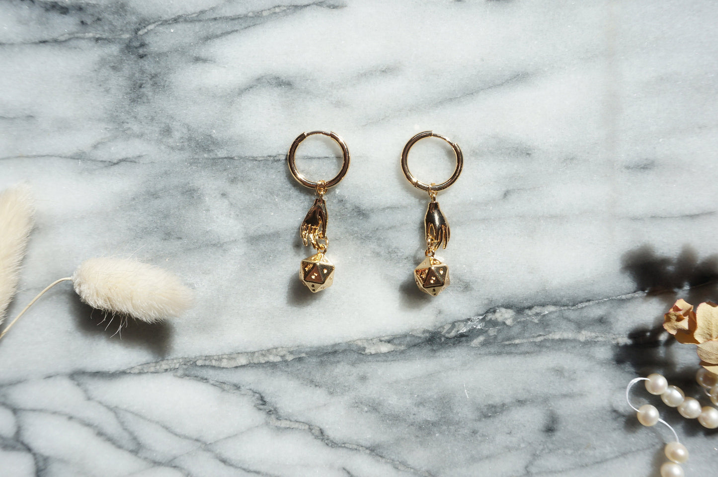 JOURNEY - Gold / Silver Dungeons and Dragons D20 Dice Earrings / Huggies