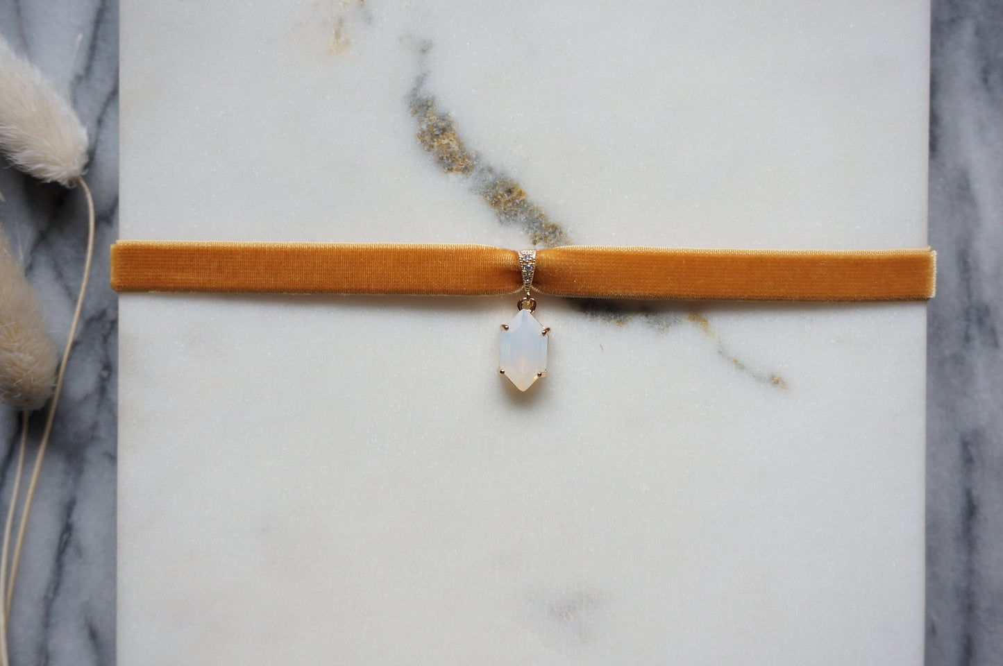 Stretch Velvet Choker with Gem Pendant