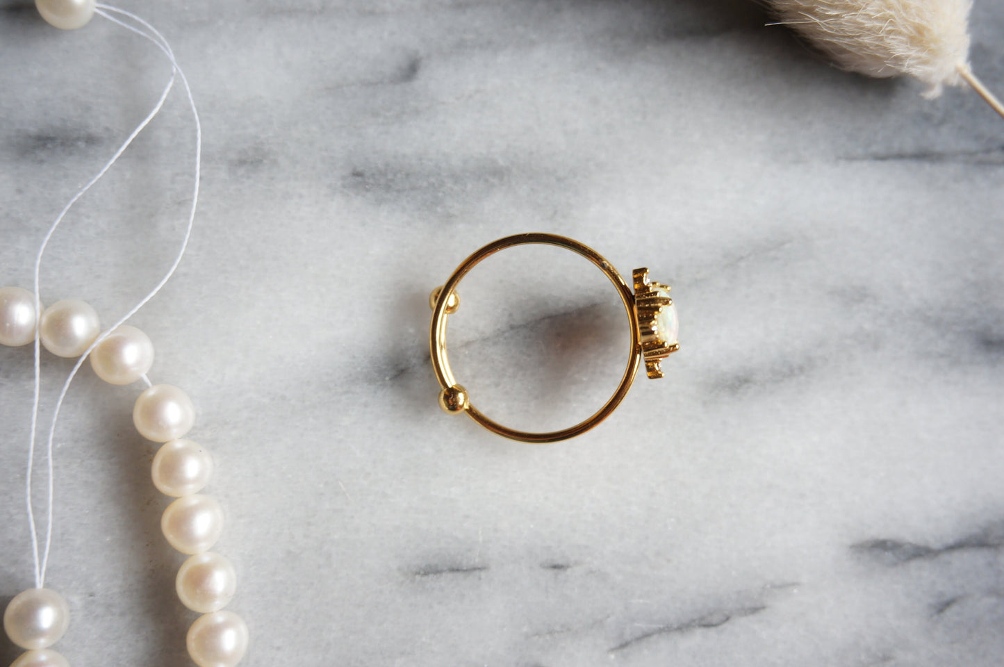 Fire and Ice Opalite Teardrop Adjustable Gold Ring / Stackable Adjustable Ring