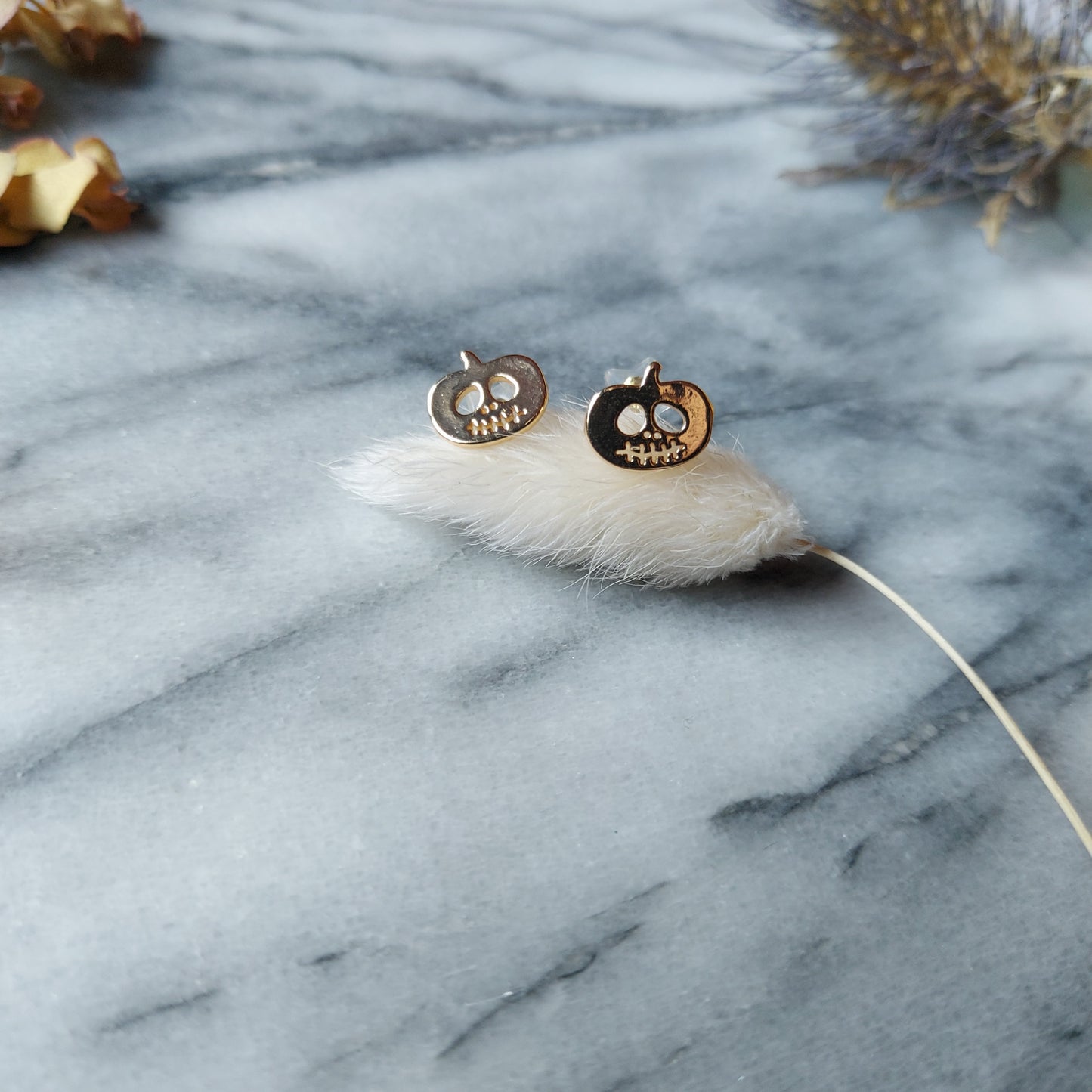 JACK Gold Pumpkin Studs / Halloween Earrings / Jack o'Lantern Earrings