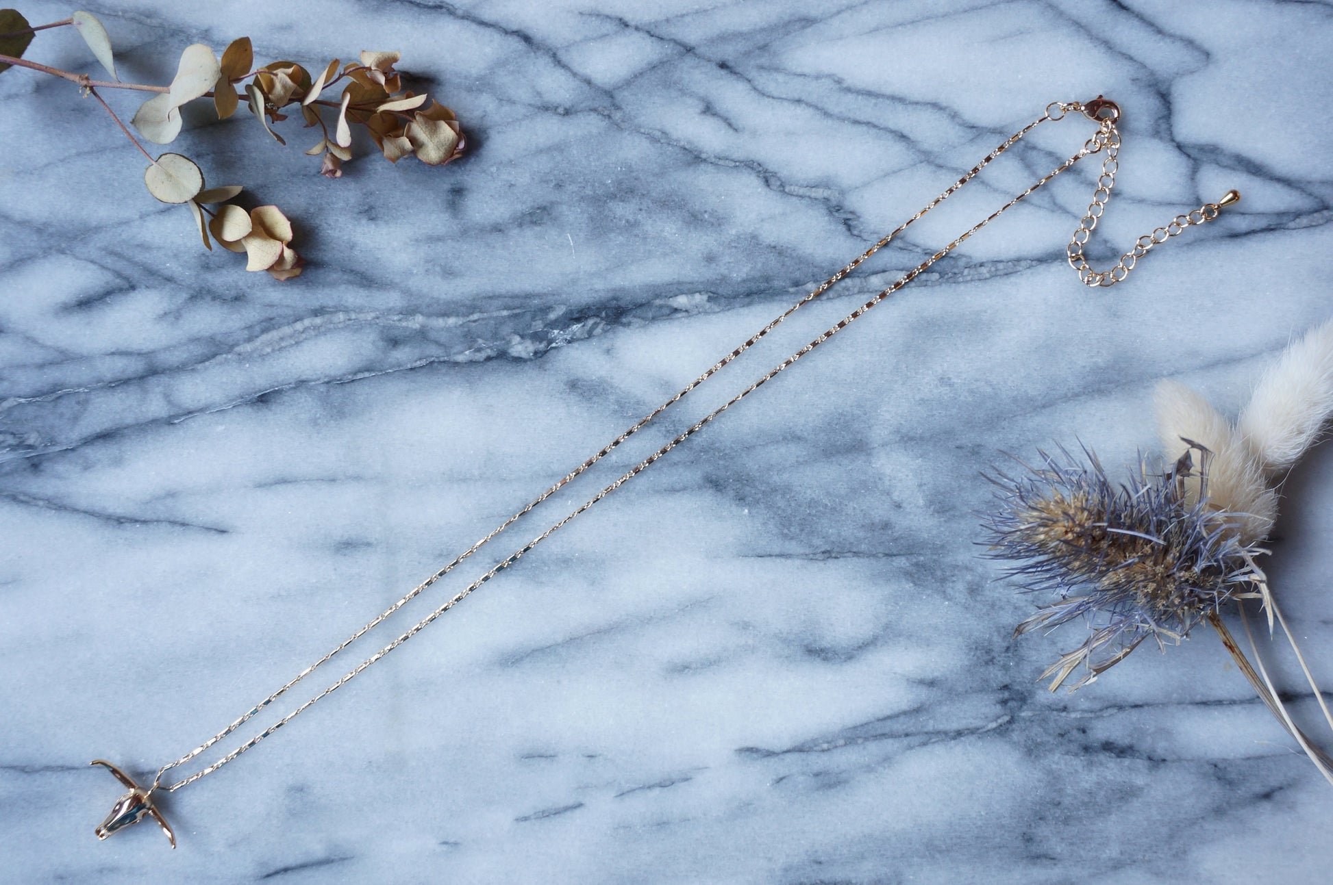 Bull Skull Gold Necklace / Cow Skull Charm Necklace