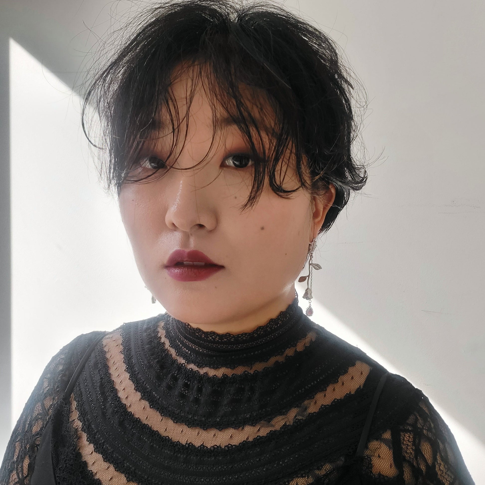 EMILY Rose and Blood Drop Dangle 2 Way Earrings / Gold, Silver Deep Red Teardrop Earrings