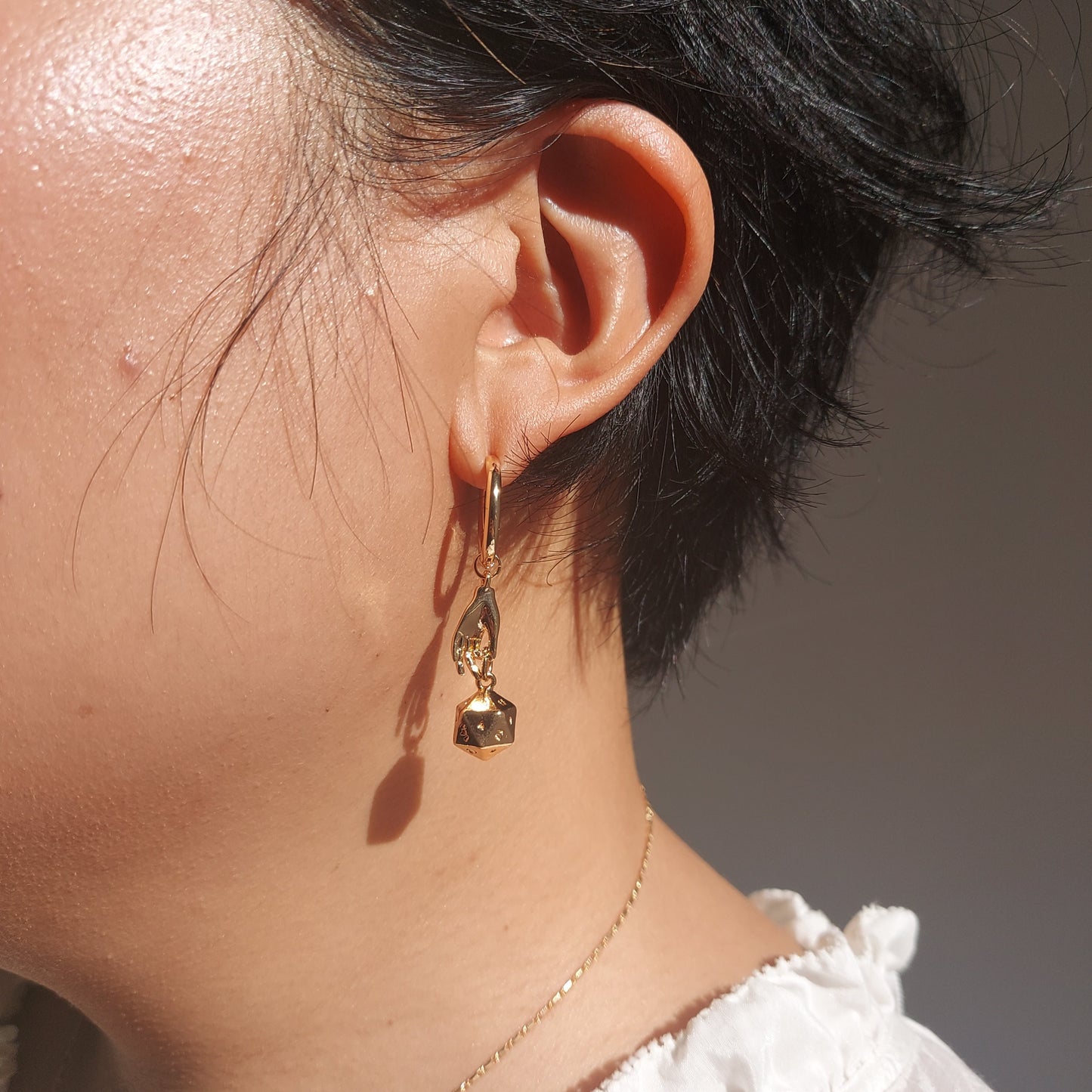 JOURNEY - Gold / Silver Dungeons and Dragons D20 Dice Earrings / Huggies