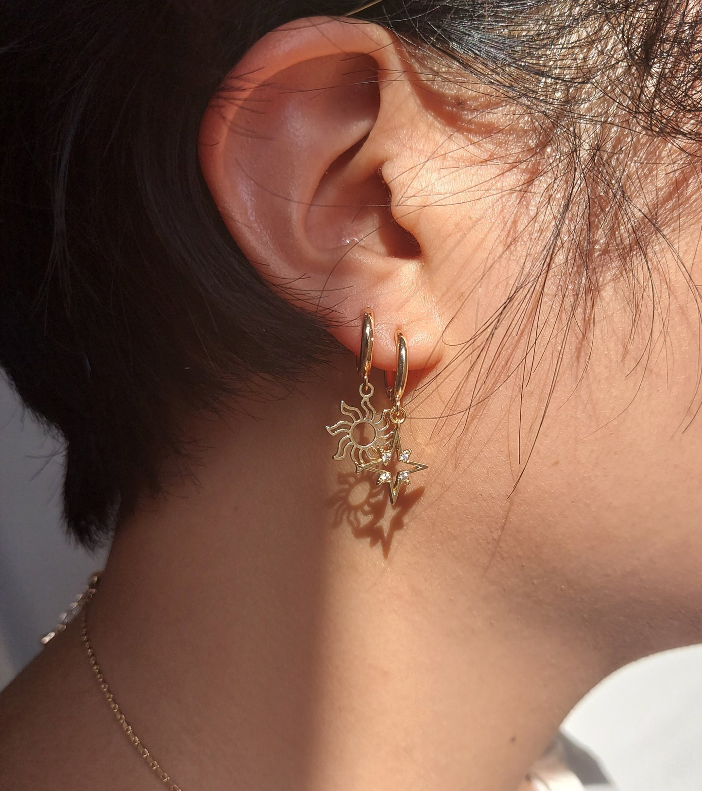 AMARIS Gold Sun, Moon and Star Huggie Earring Set / Gold Hoops