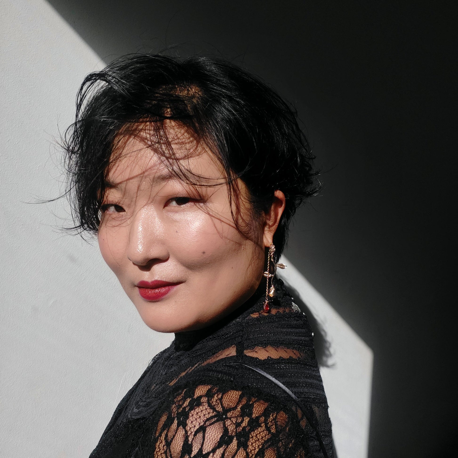 EMILY Rose and Blood Drop Dangle 2 Way Earrings / Gold, Silver Deep Red Teardrop Earrings