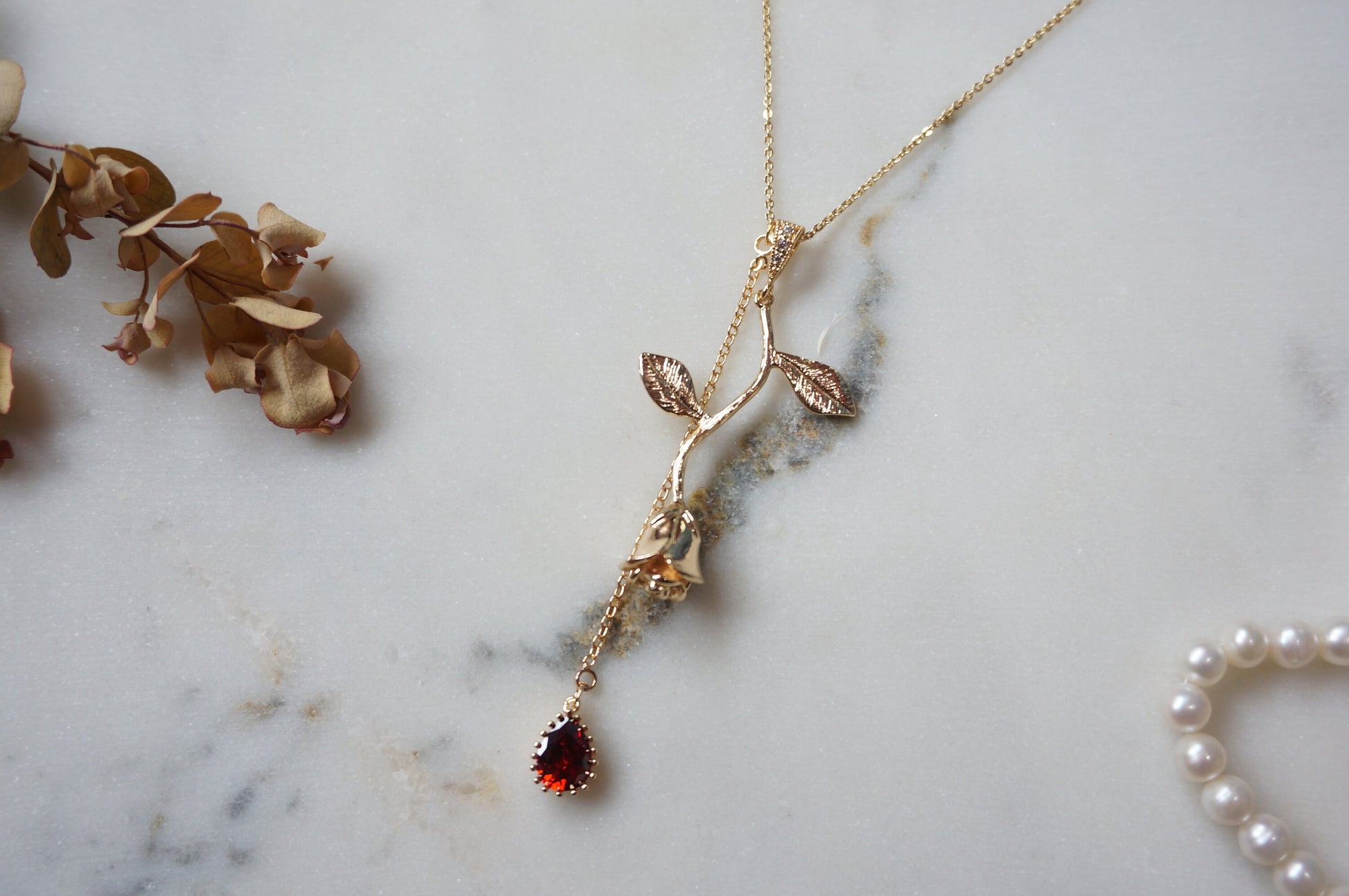 EMILY Gold / Silver Rose and Blood drop Necklace