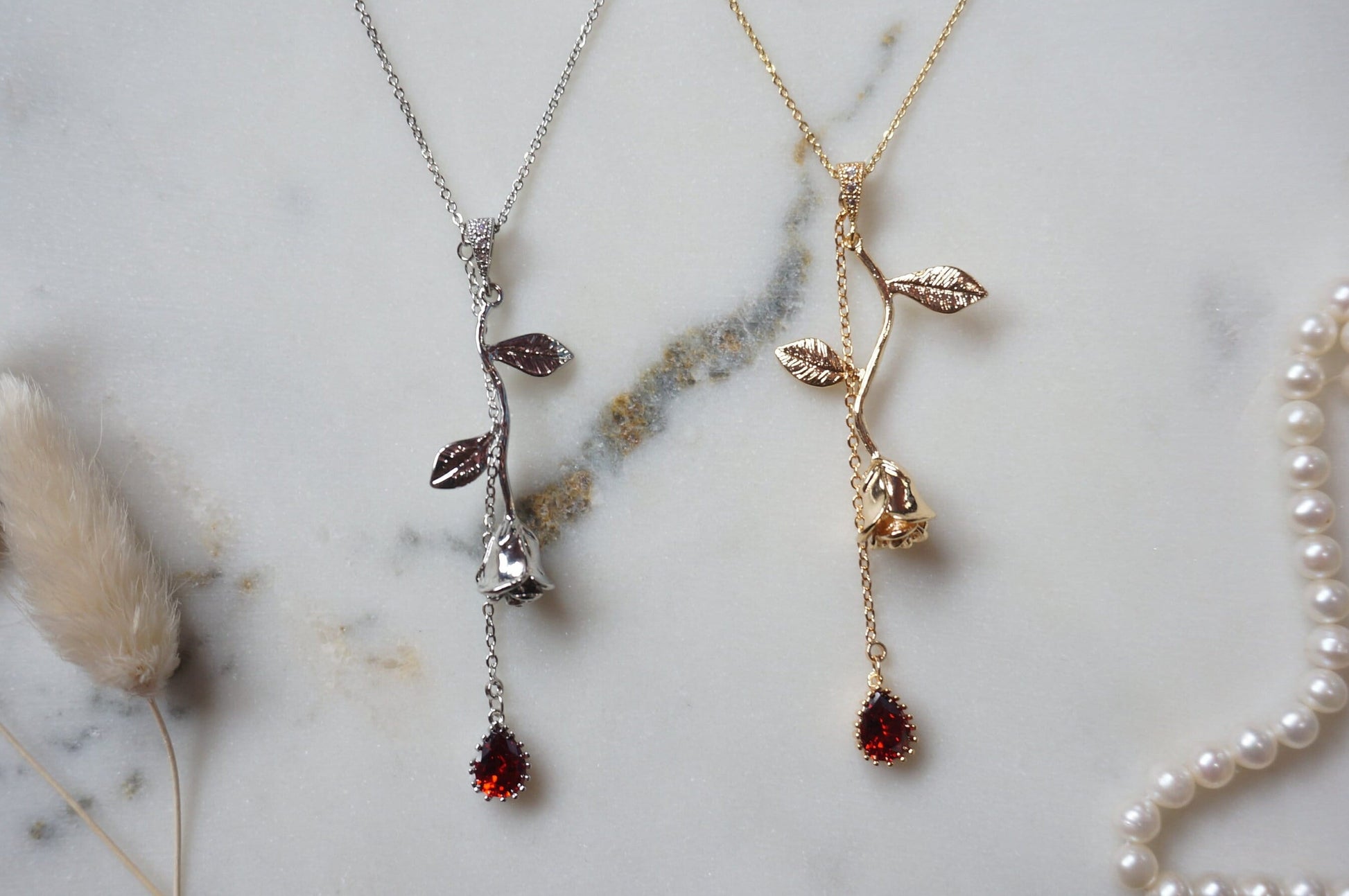 EMILY Gold / Silver Rose and Blood drop Necklace