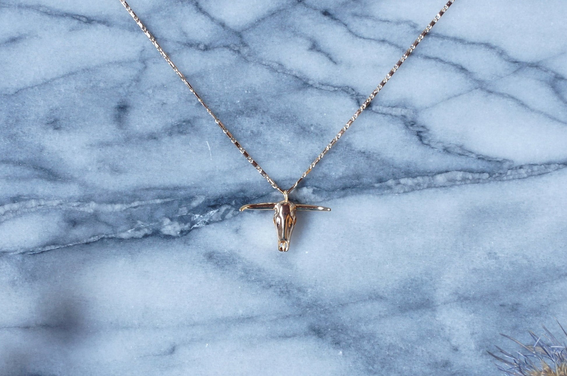 Bull Skull Gold Necklace / Cow Skull Charm Necklace