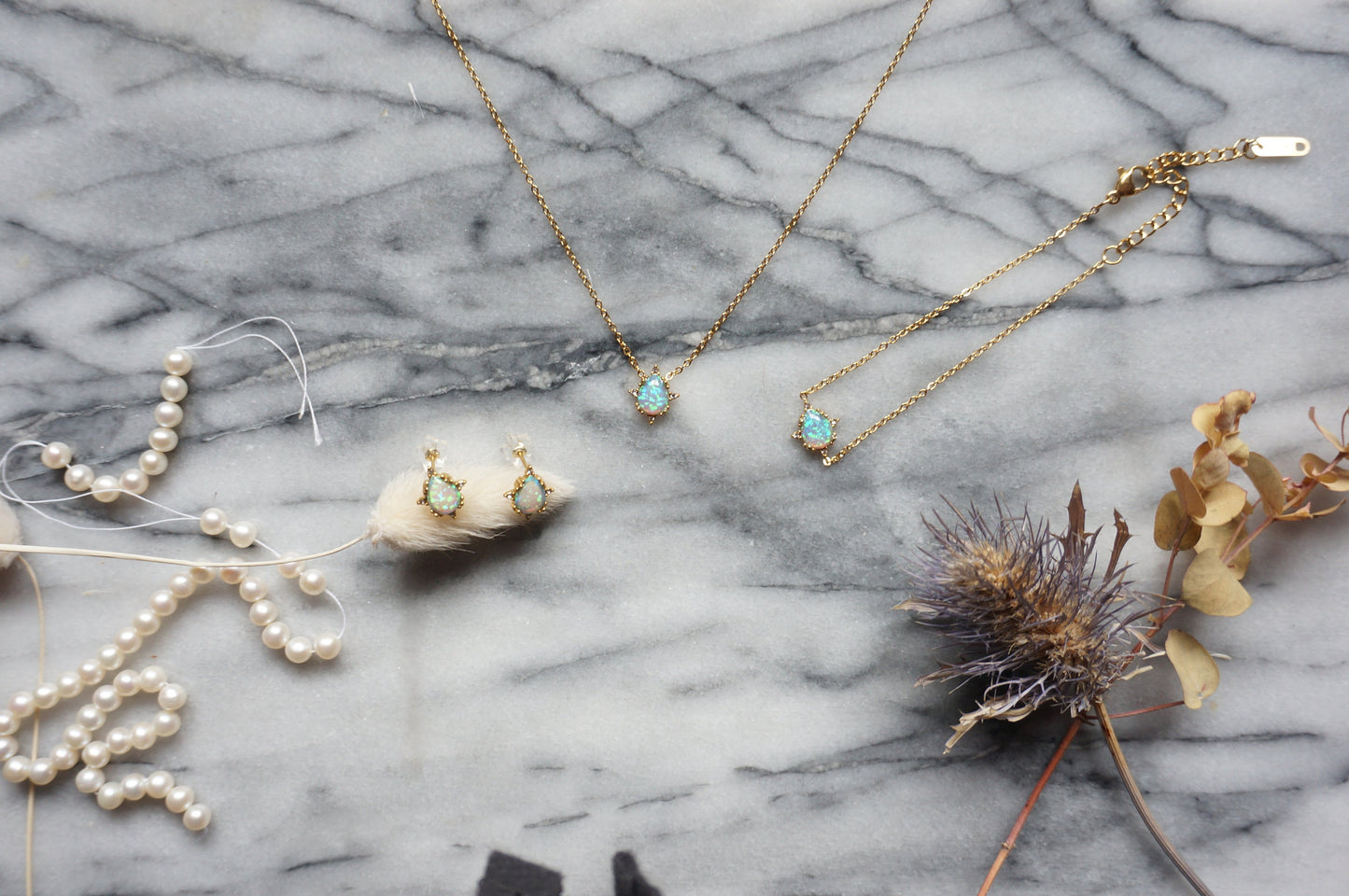 OPALITE Gold Jewellery set with Earrings, Bracelet and Necklace