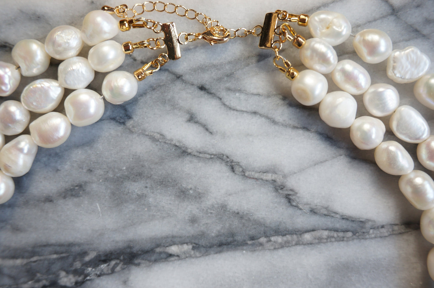 VICTORIA Three Layer Pearl / Black Pearl Necklace / Three Row Pearl Drop Choker