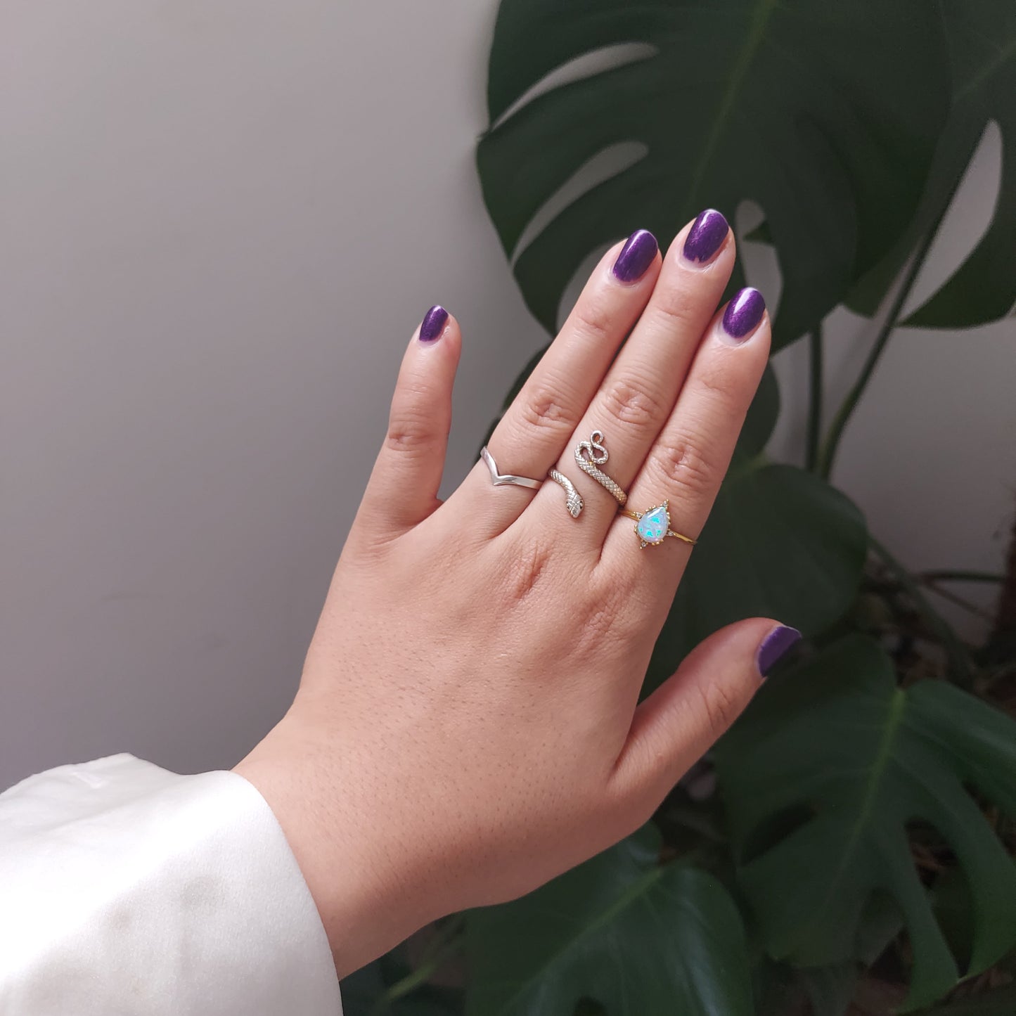 Fire and Ice Opalite Teardrop Adjustable Gold Ring / Stackable Adjustable Ring