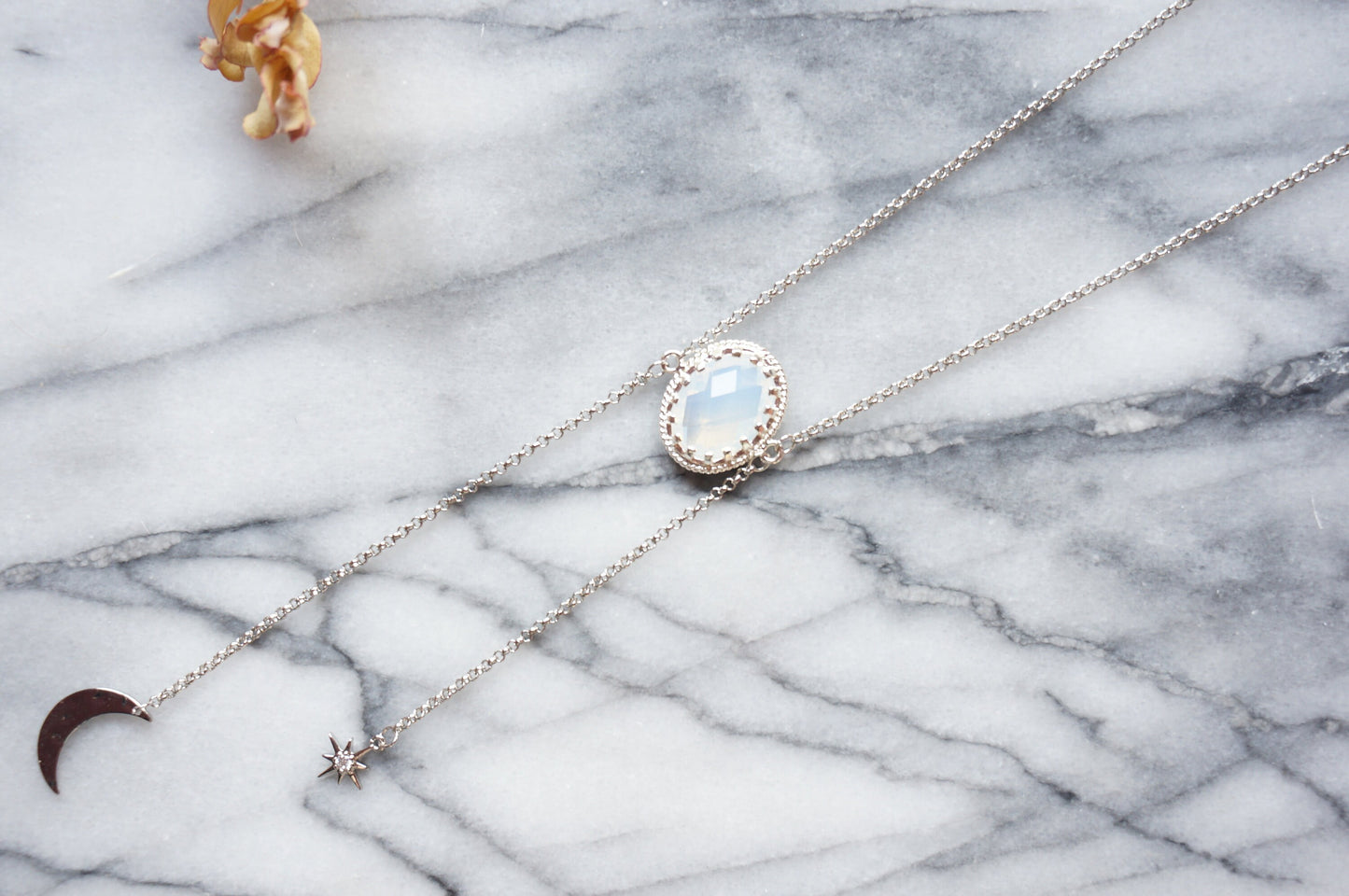 ISHTAR Moonstone, Moon and Star Necklace in Gold / Silver