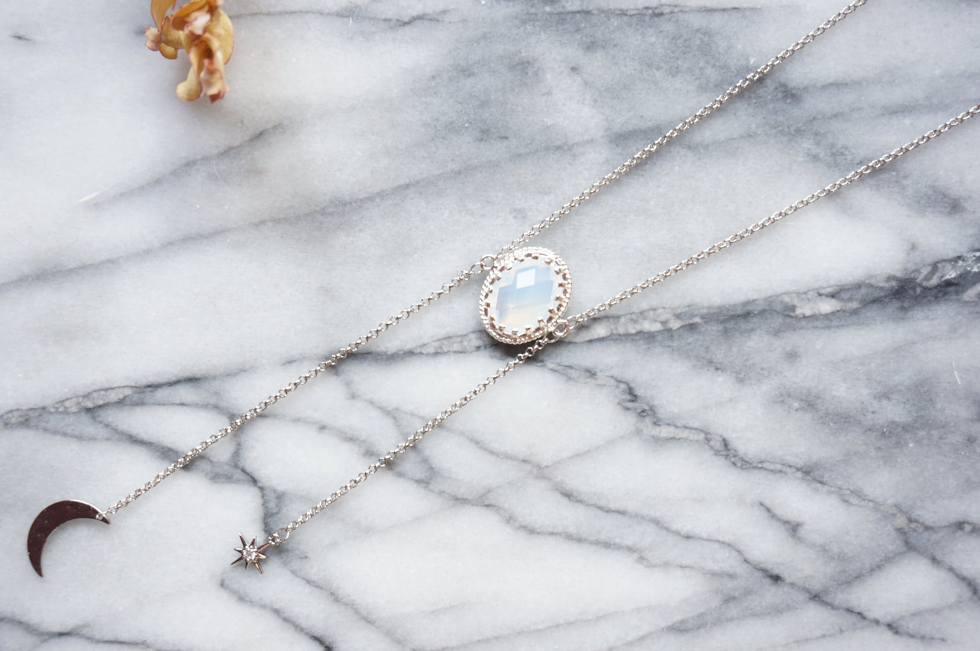 ISHTAR Moonstone, Moon and Star Necklace in Gold / Silver