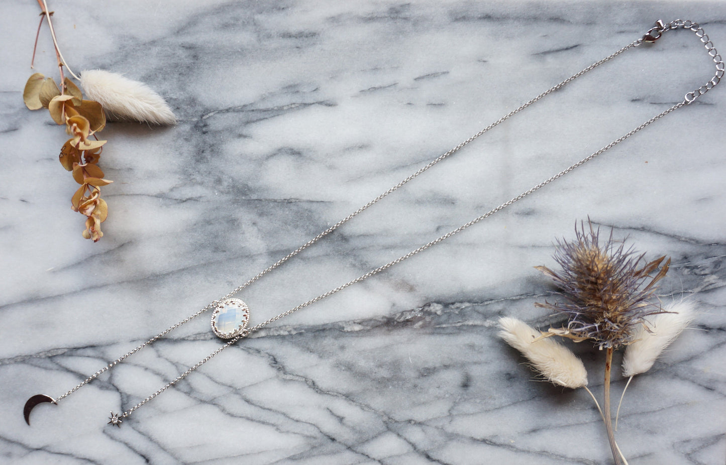 ISHTAR Moonstone, Moon and Star Necklace in Gold / Silver