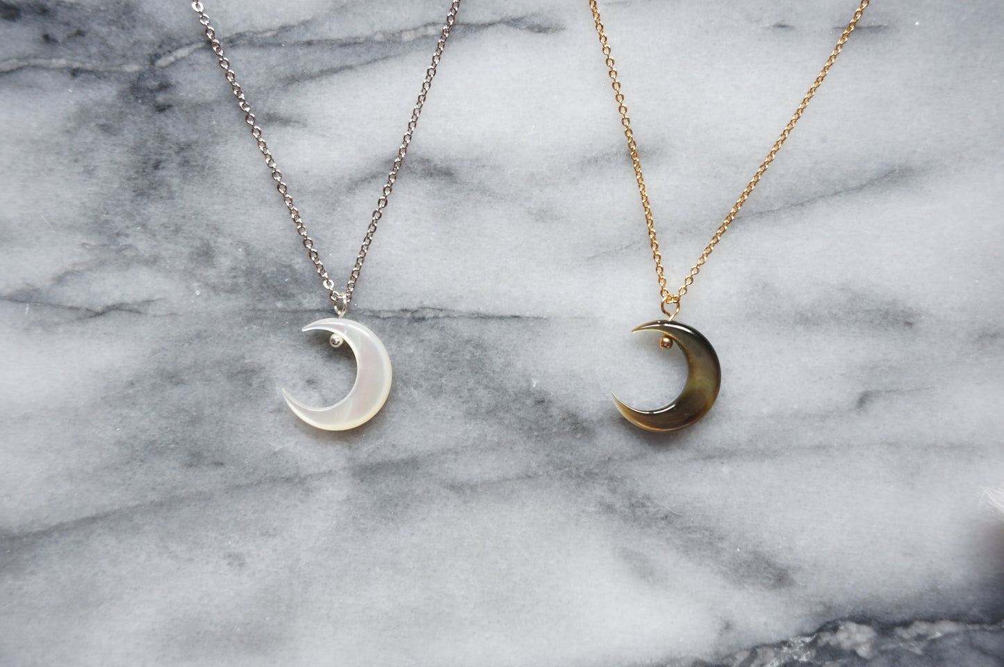 Silver and Gold Pearlescent Moon Necklace