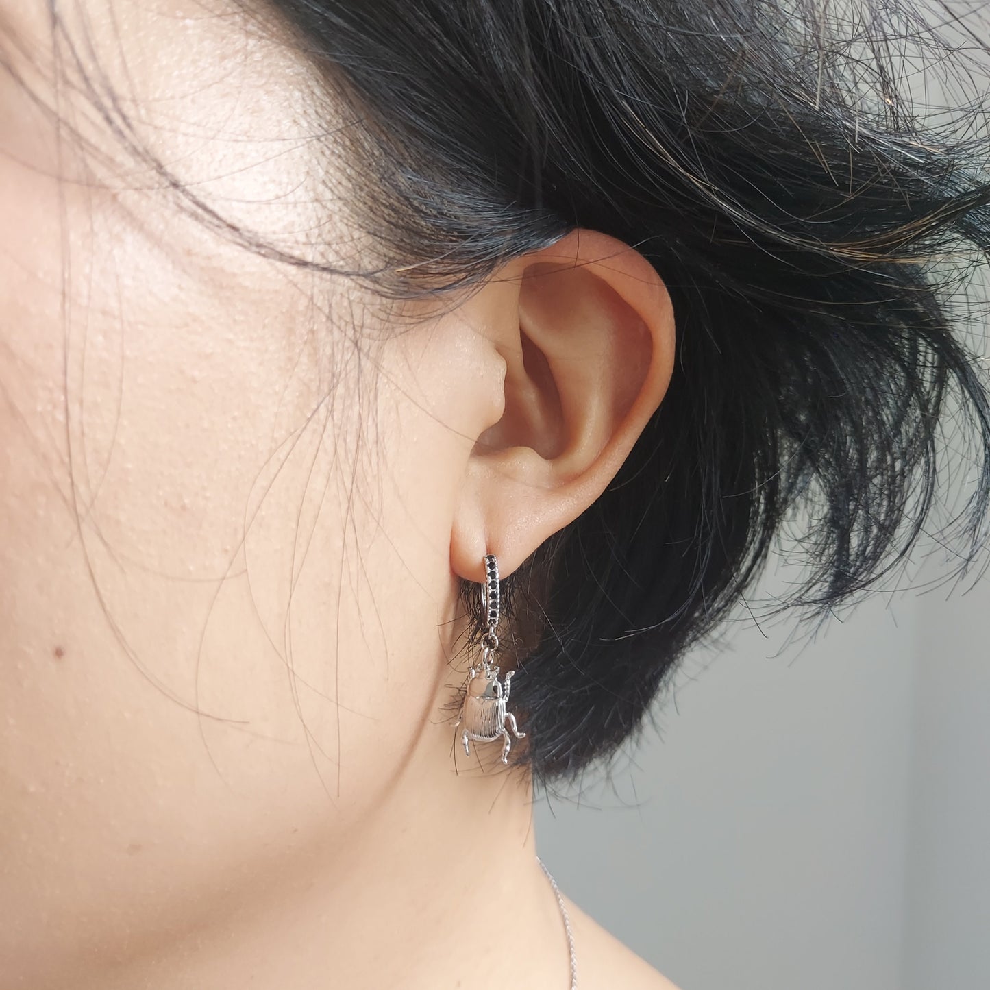 SCARAB Gold / Silver Egyptian Beetle Hoop / Huggie Earrings