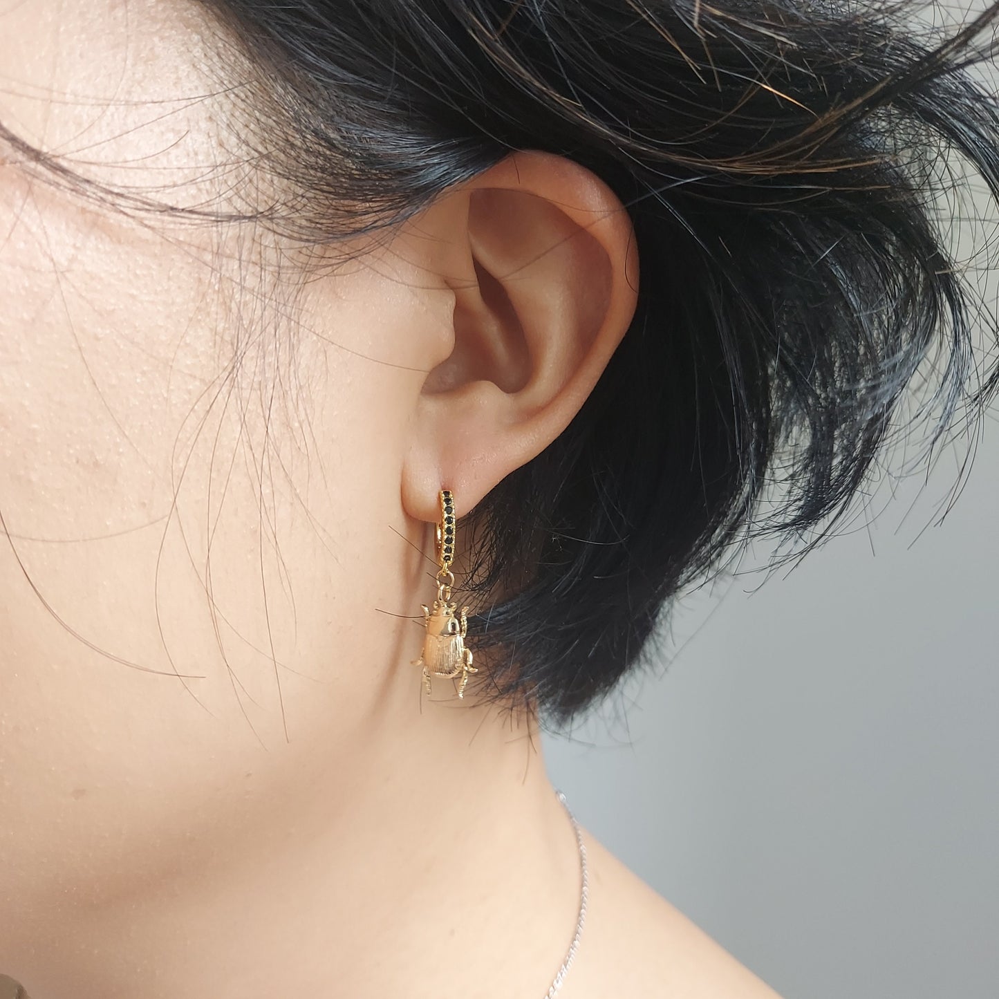 SCARAB Gold / Silver Egyptian Beetle Hoop / Huggie Earrings