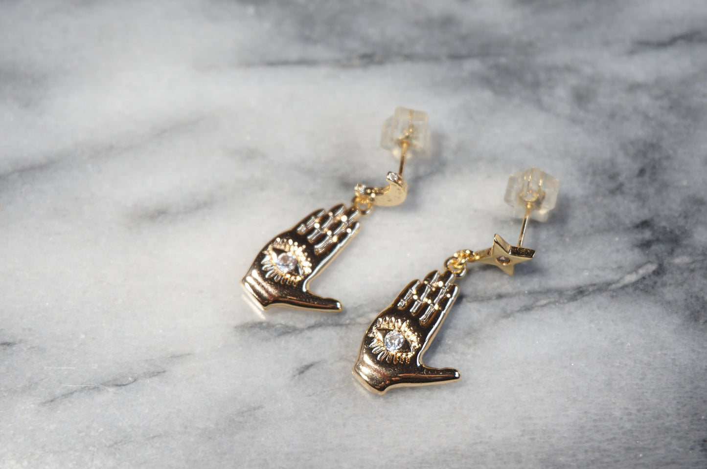 Evil Eye / Tarot Hand Gold Earrings