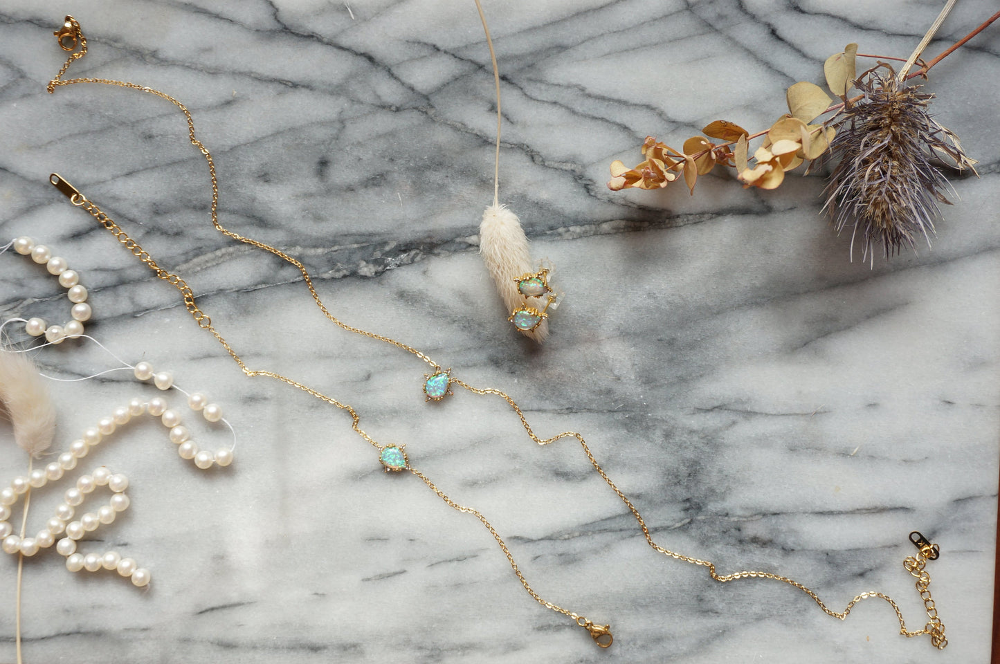 OPALITE Gold Jewellery set with Earrings, Bracelet and Necklace