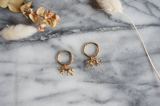 CHEETAH Gold Hoop / Huggie Earrings with Cheetah / Leopard Charm