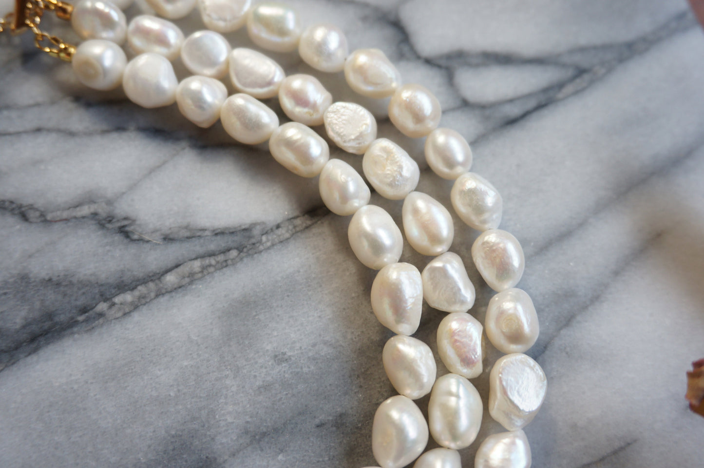 VICTORIA Three Layer Pearl / Black Pearl Necklace / Three Row Pearl Drop Choker