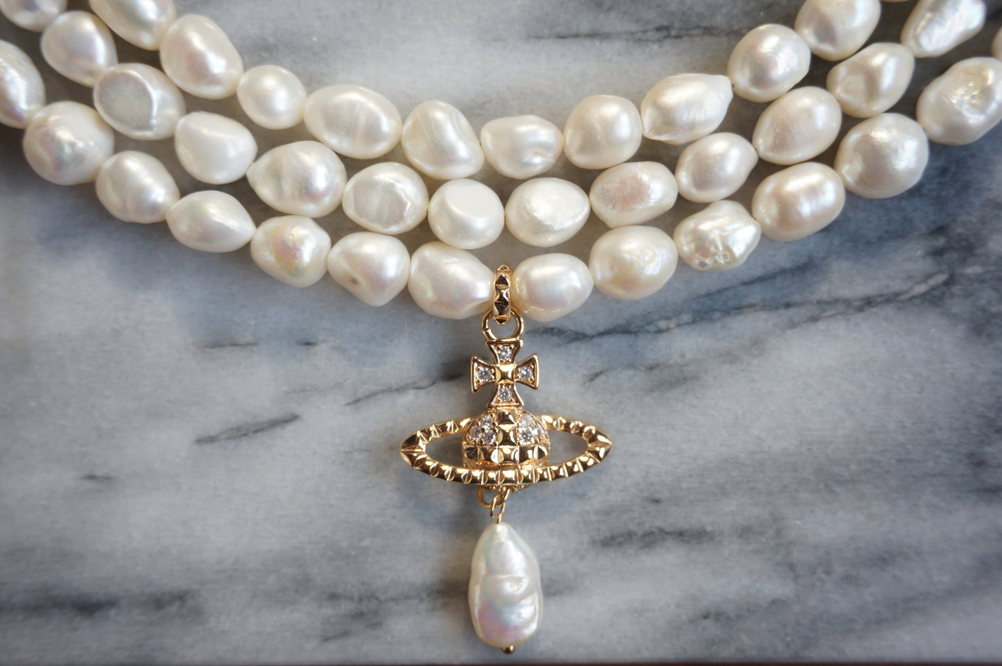 VICTORIA Three Layer Pearl / Black Pearl Necklace / Three Row Pearl Drop Choker