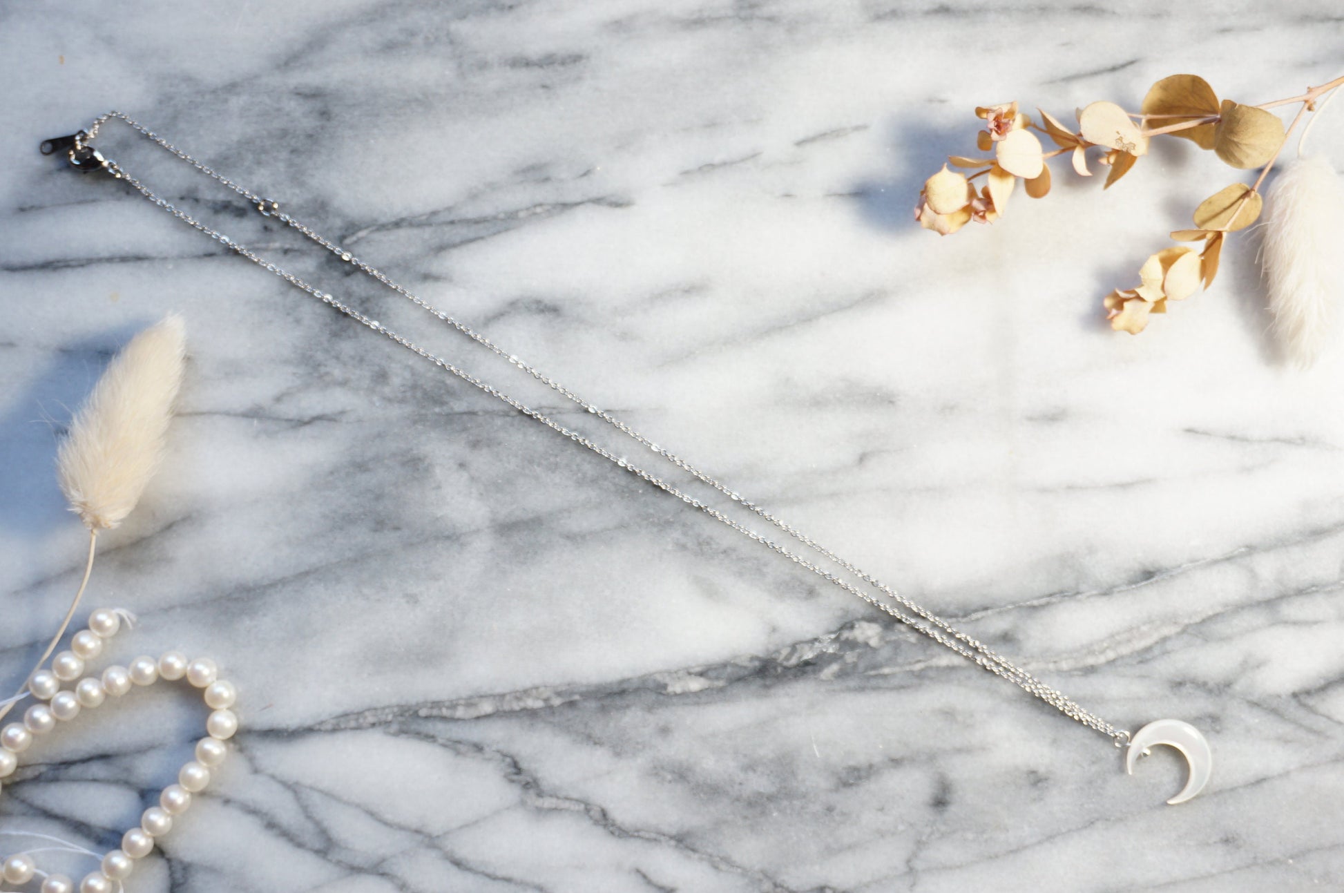 Silver and Gold Pearlescent Moon Necklace
