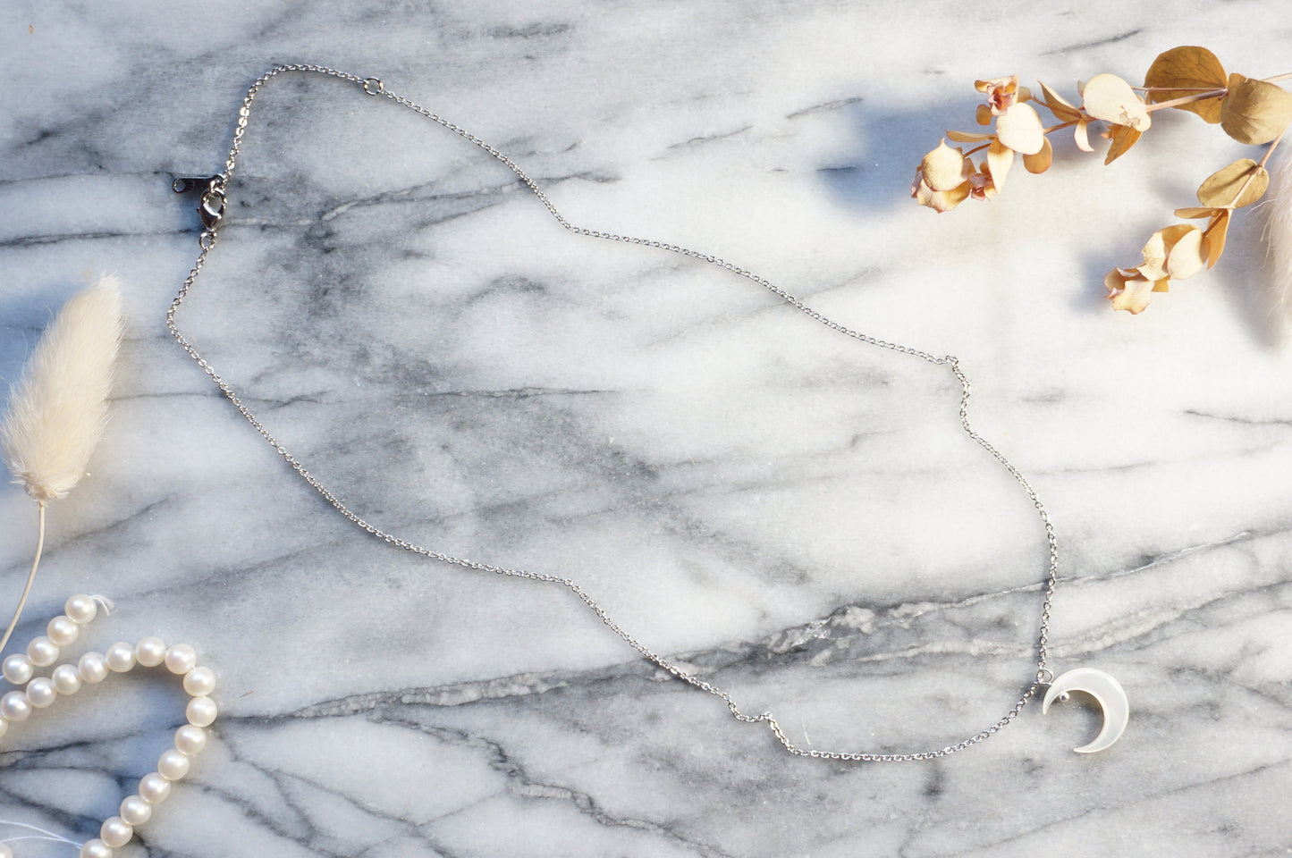 Silver and Gold Pearlescent Moon Necklace