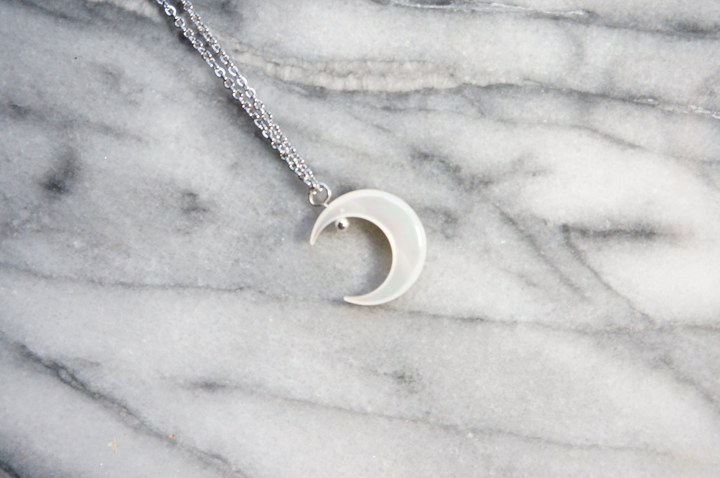 Silver and Gold Pearlescent Moon Necklace