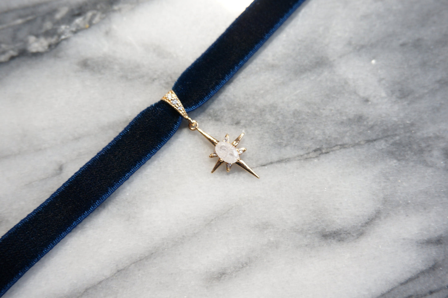 North Star Moonstone and Black / Deep Blue Stretch Velvet Choker/ Black