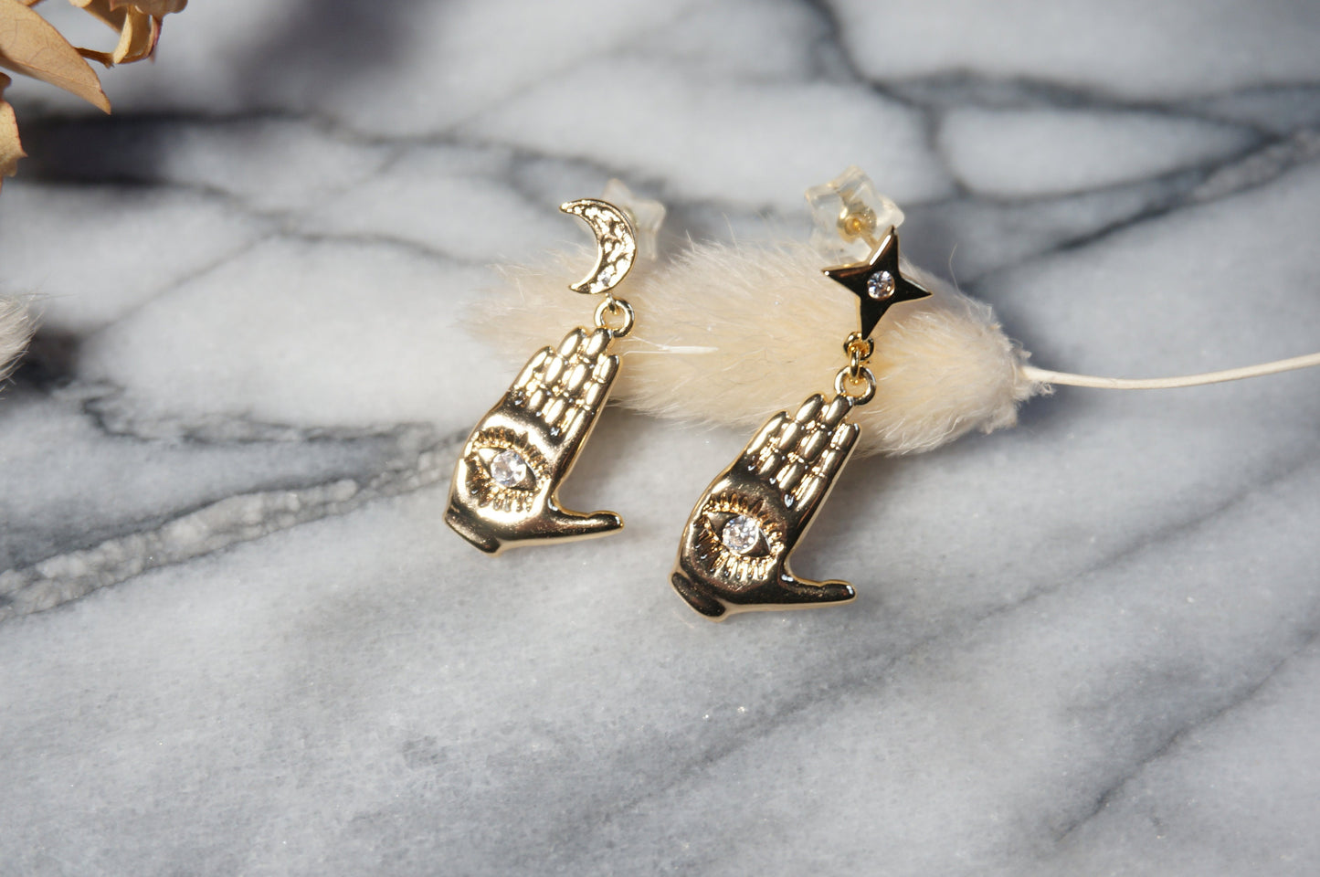 Evil Eye / Tarot Hand Gold Earrings