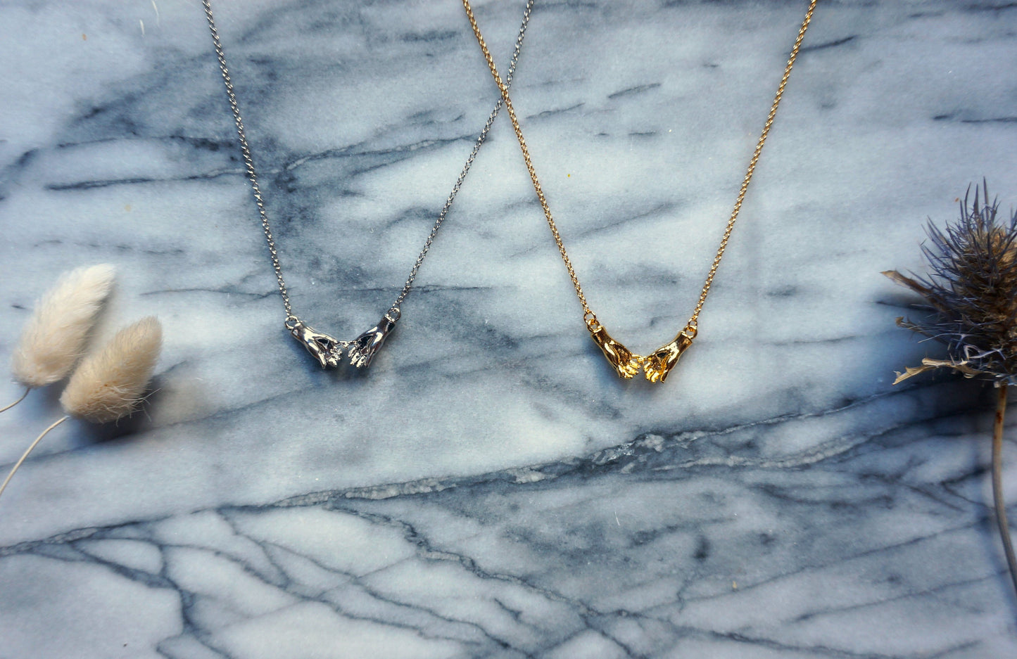 PROMISE Hand Holding Hand Gold / Silver Plated Chain Necklace