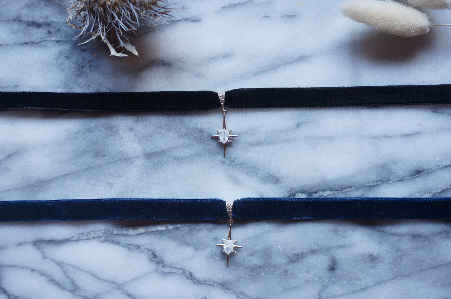 North Star Moonstone and Black / Deep Blue Stretch Velvet Choker/ Black