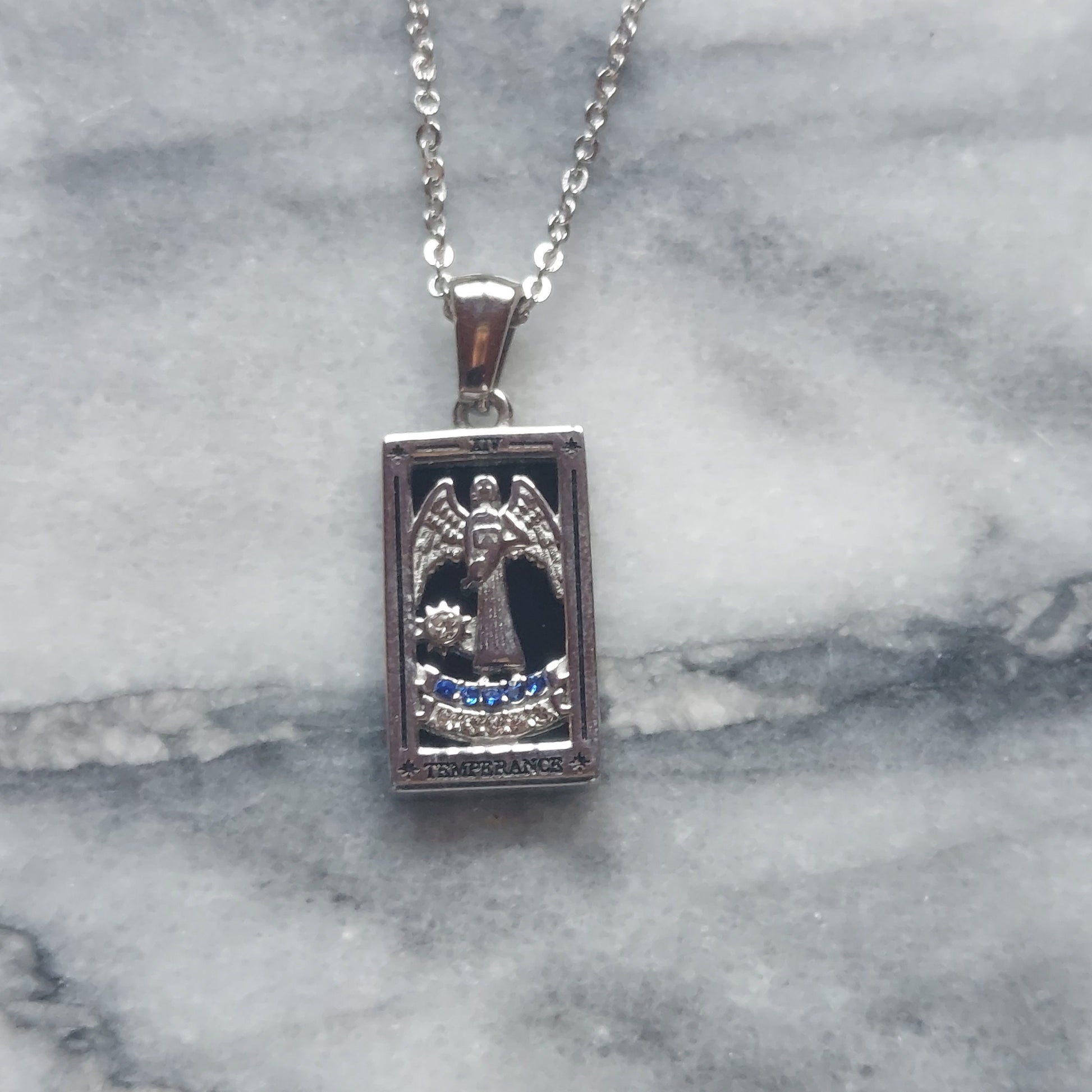 Silver Tarot Card Necklaces / Tarot Card Frame Necklaces / Temperance / The Lovers / Strength