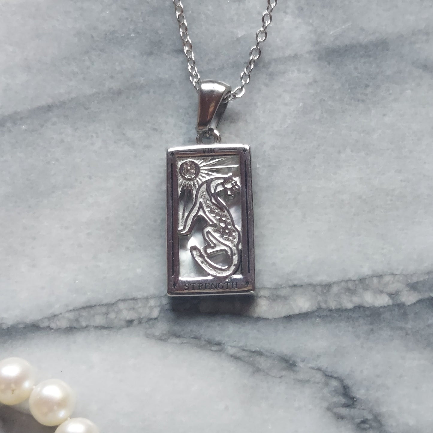 Silver Tarot Card Necklaces / Tarot Card Frame Necklaces / Temperance / The Lovers / Strength