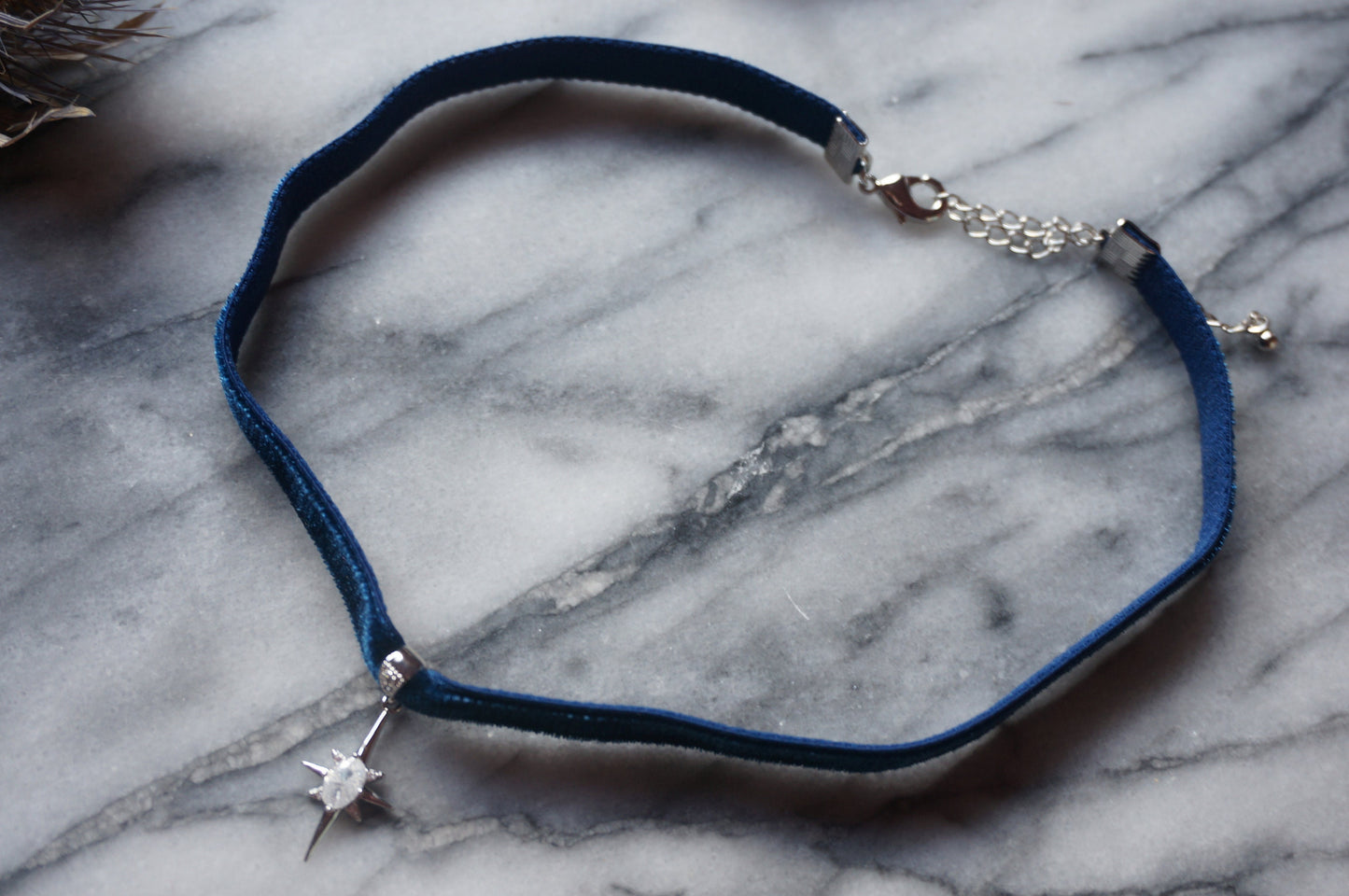 North Star Moonstone and Black / Deep Blue Stretch Velvet Choker/ Black