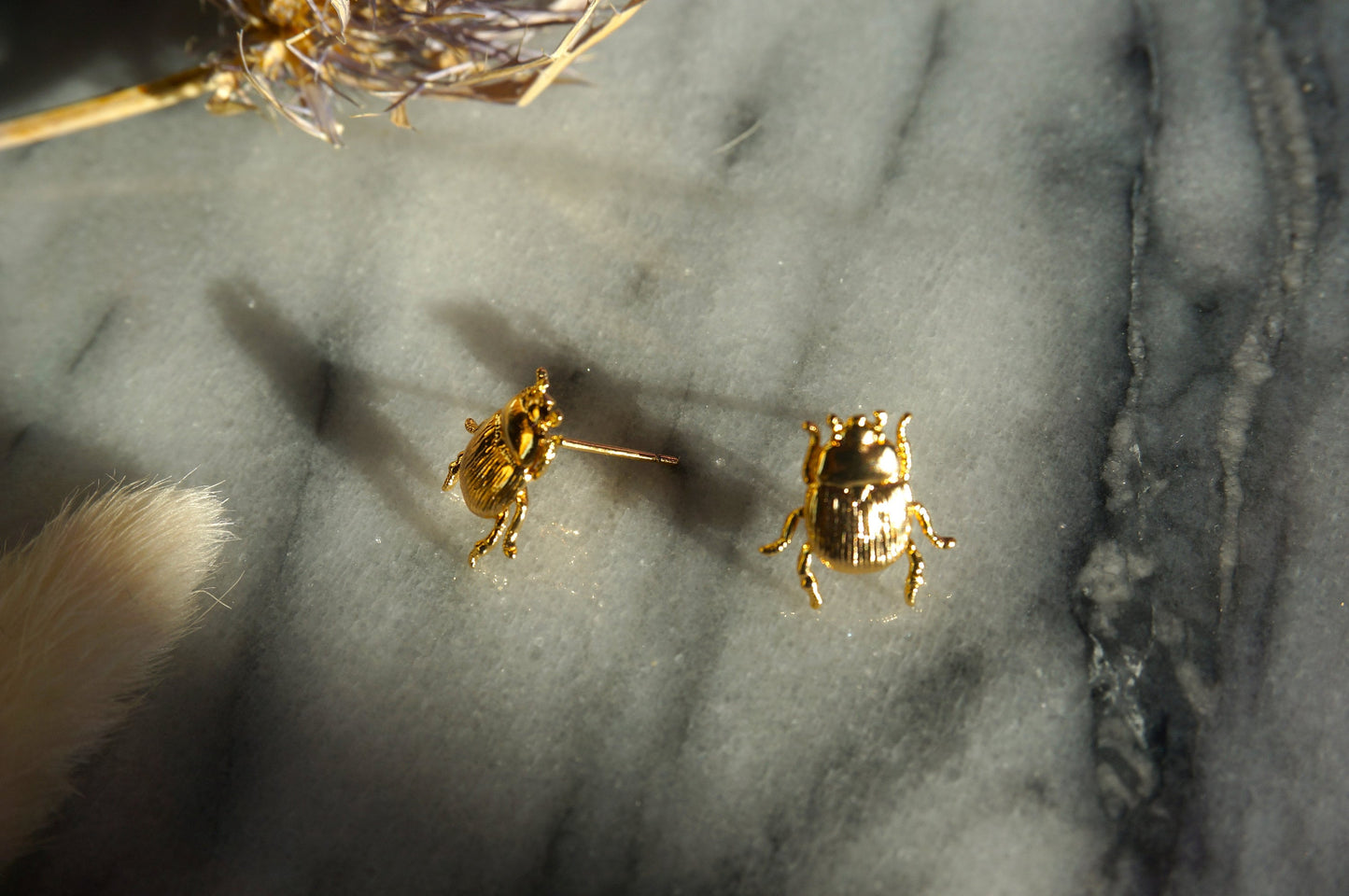 SCARAB Gold Egyptian Beetle Stud Earrings