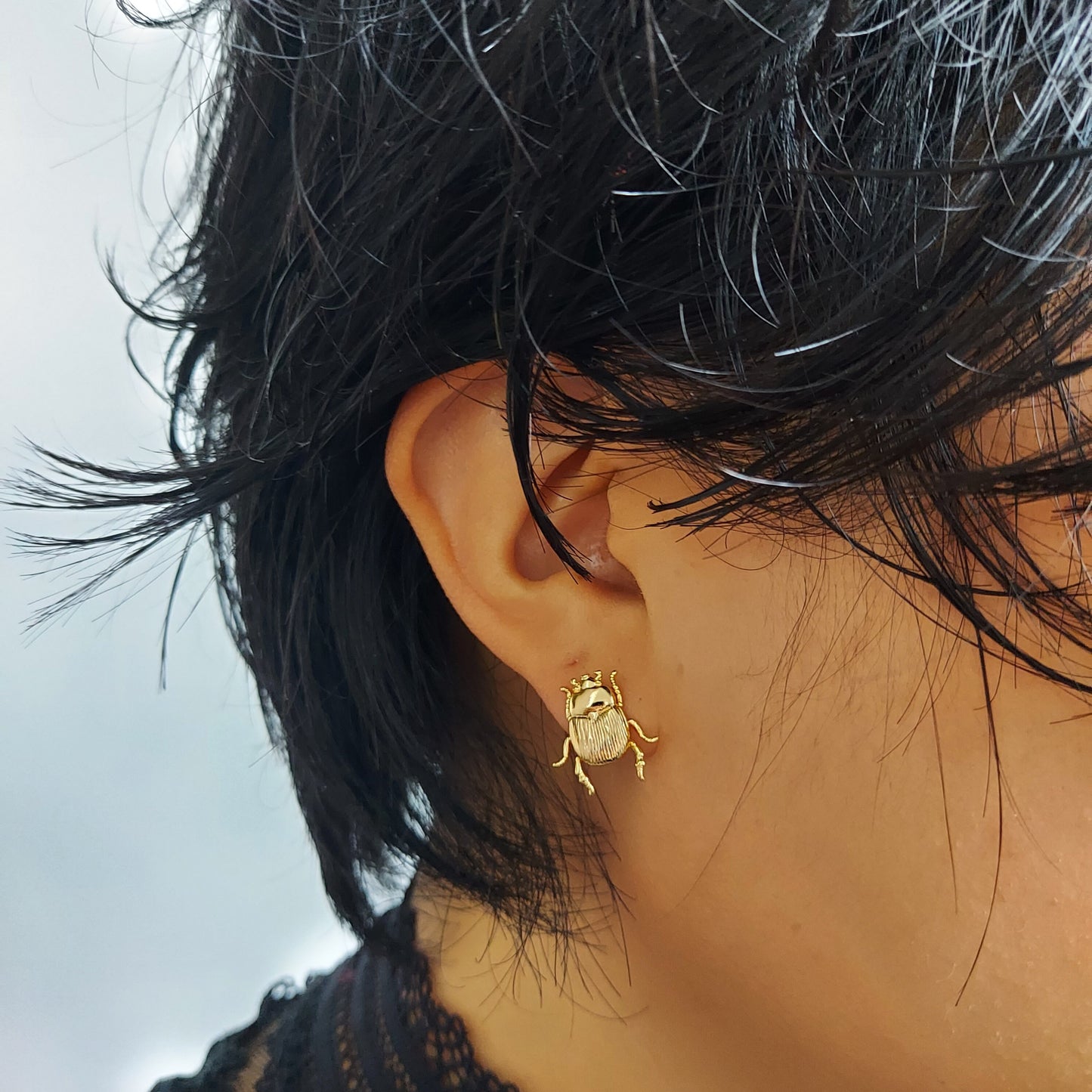 SCARAB Gold Egyptian Beetle Stud Earrings