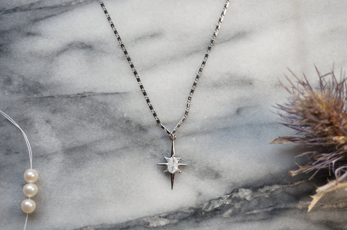 SELESTE Silver Celestial Moonstone Style Necklace