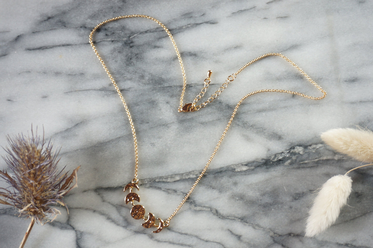 Hammered Moon Phase Necklace / Gold Plated Moon Necklace