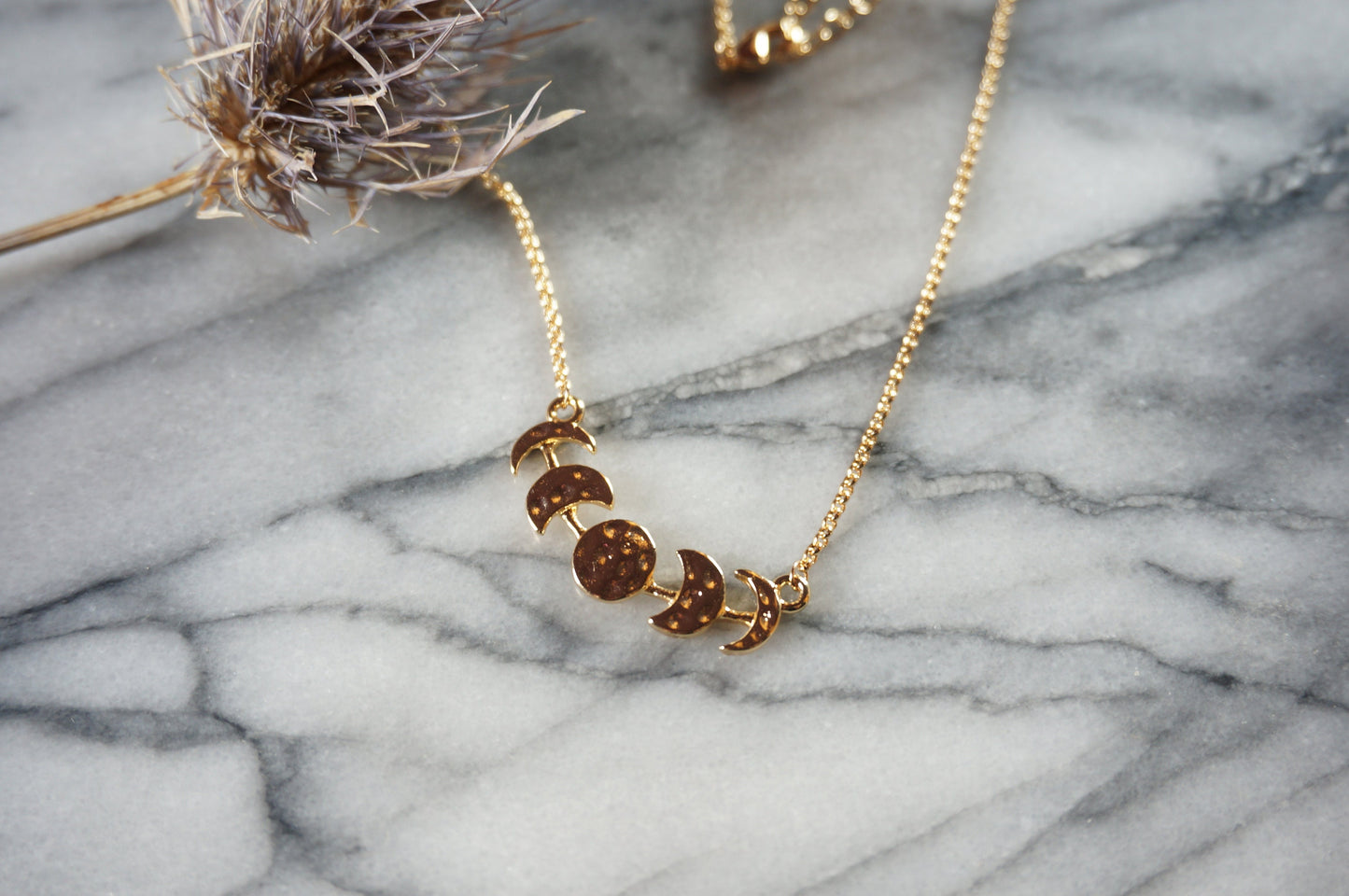 Hammered Moon Phase Necklace / Gold Plated Moon Necklace