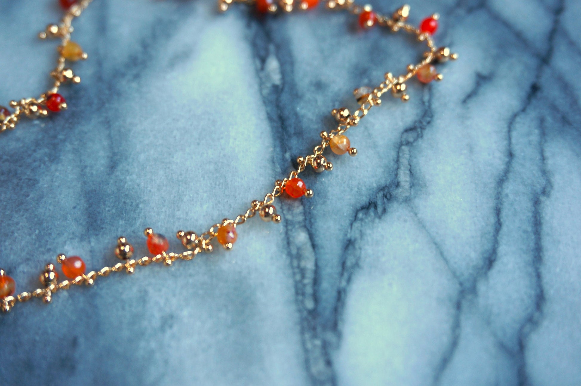 Gold Beaded Chain Choker in Green / Amber